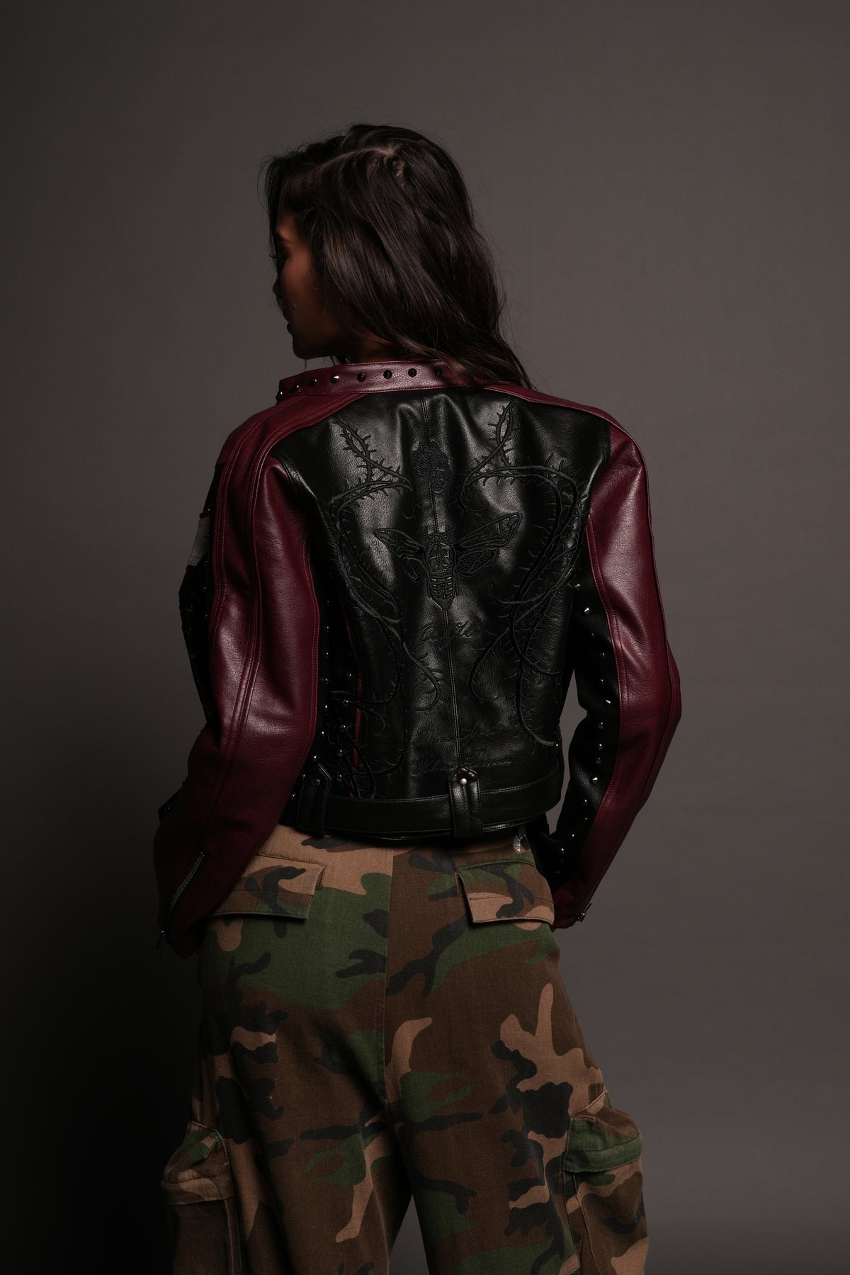 Mori Thorns Letty Moto Jacket In Black/Oxblood
