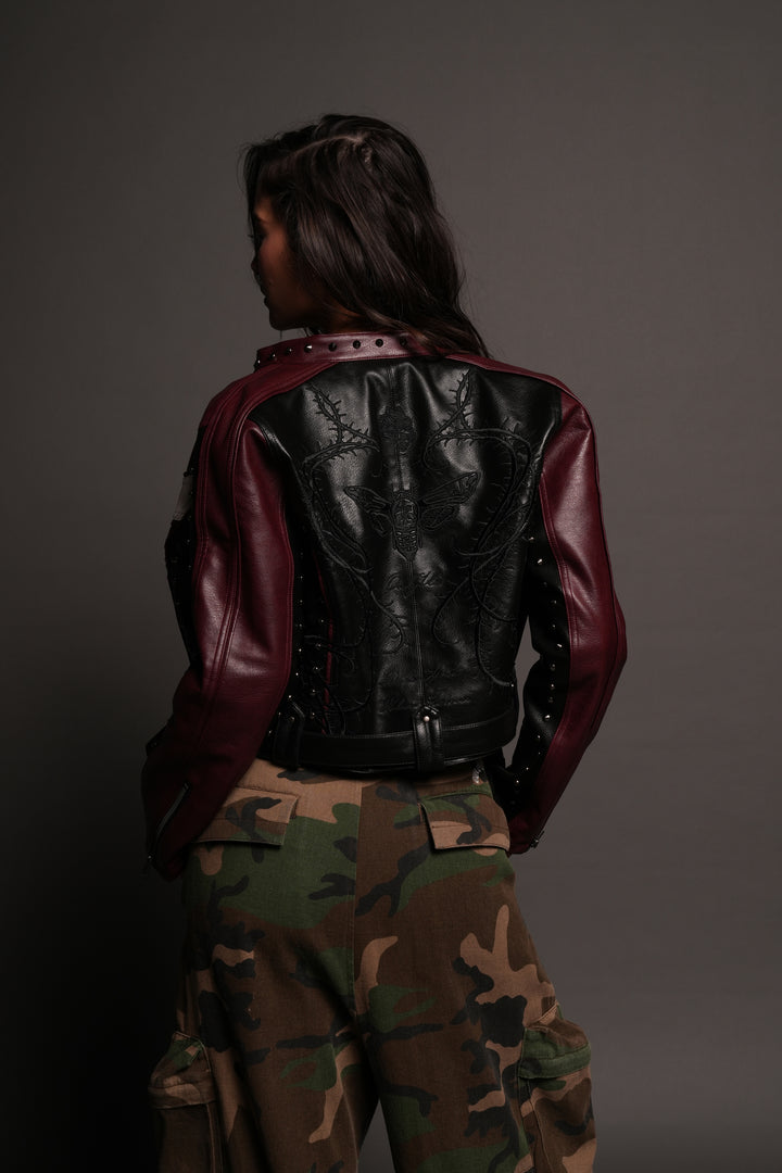 Mori Thorns Letty Moto Jacket In Black/Oxblood