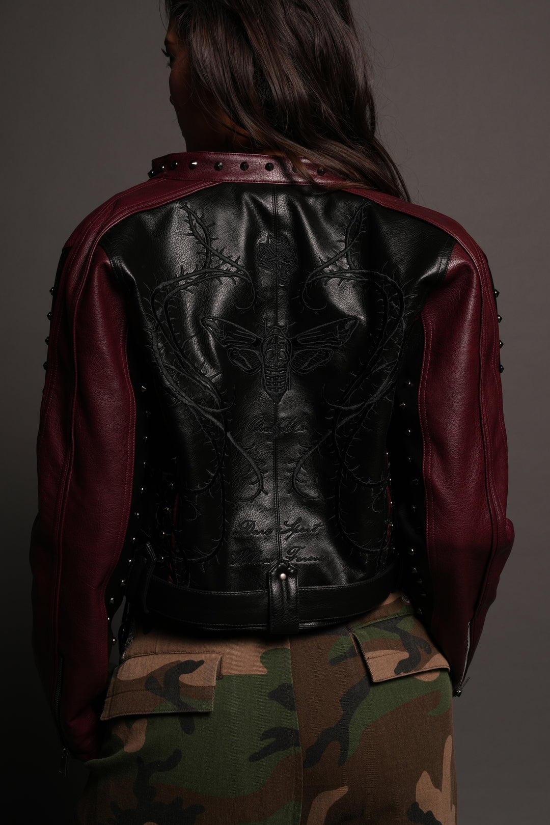 Mori Thorns Letty Moto Jacket In Black/Oxblood