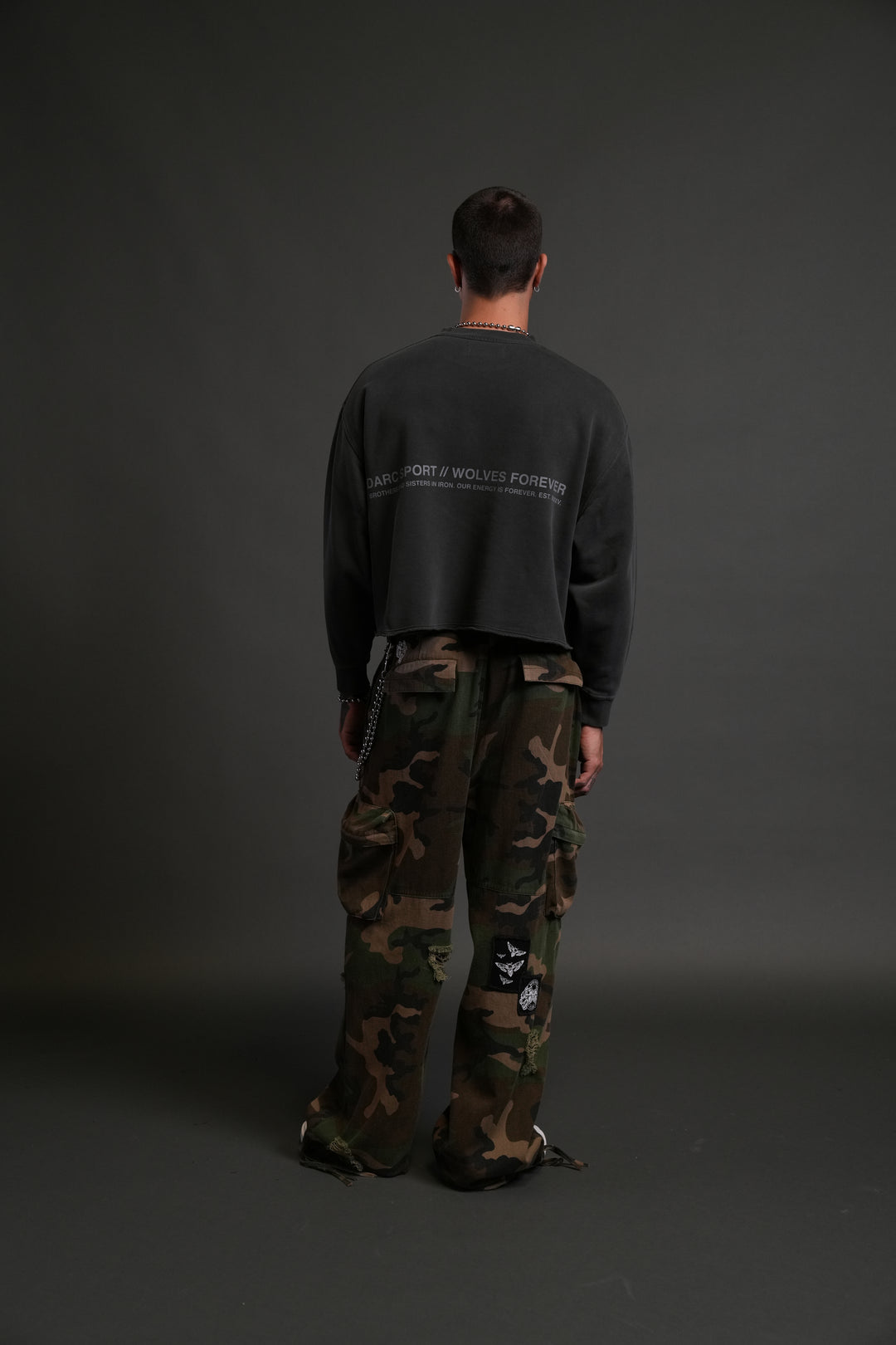Pyramid Wolves Raw Hem "Box Cut" Crewneck in Wolf Gray