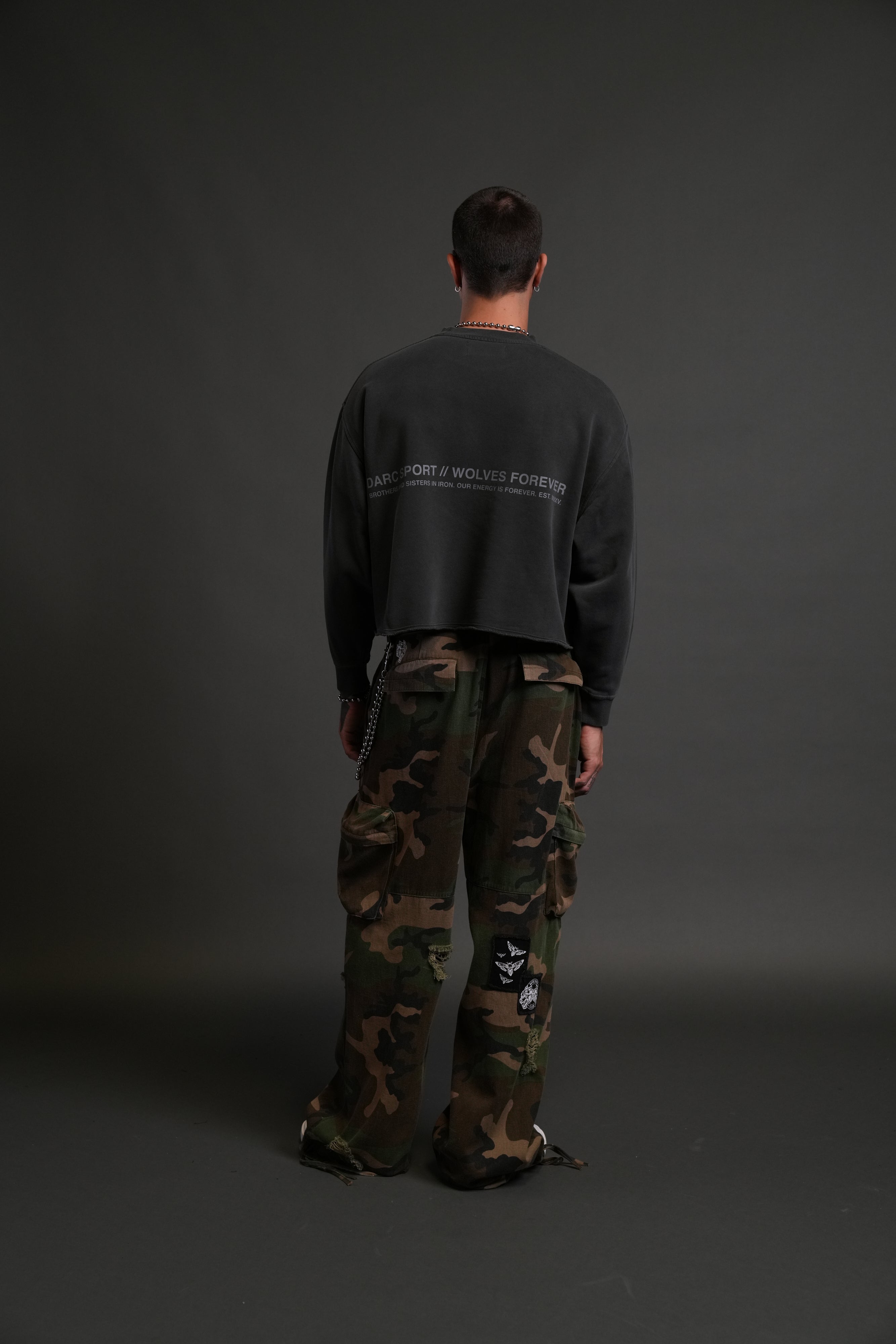 Pyramid Wolves Raw Hem "Box Cut" Crewneck in Wolf Gray