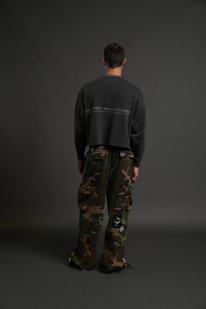 Pyramid Wolves Raw Hem "Box Cut" Crewneck in Wolf Gray
