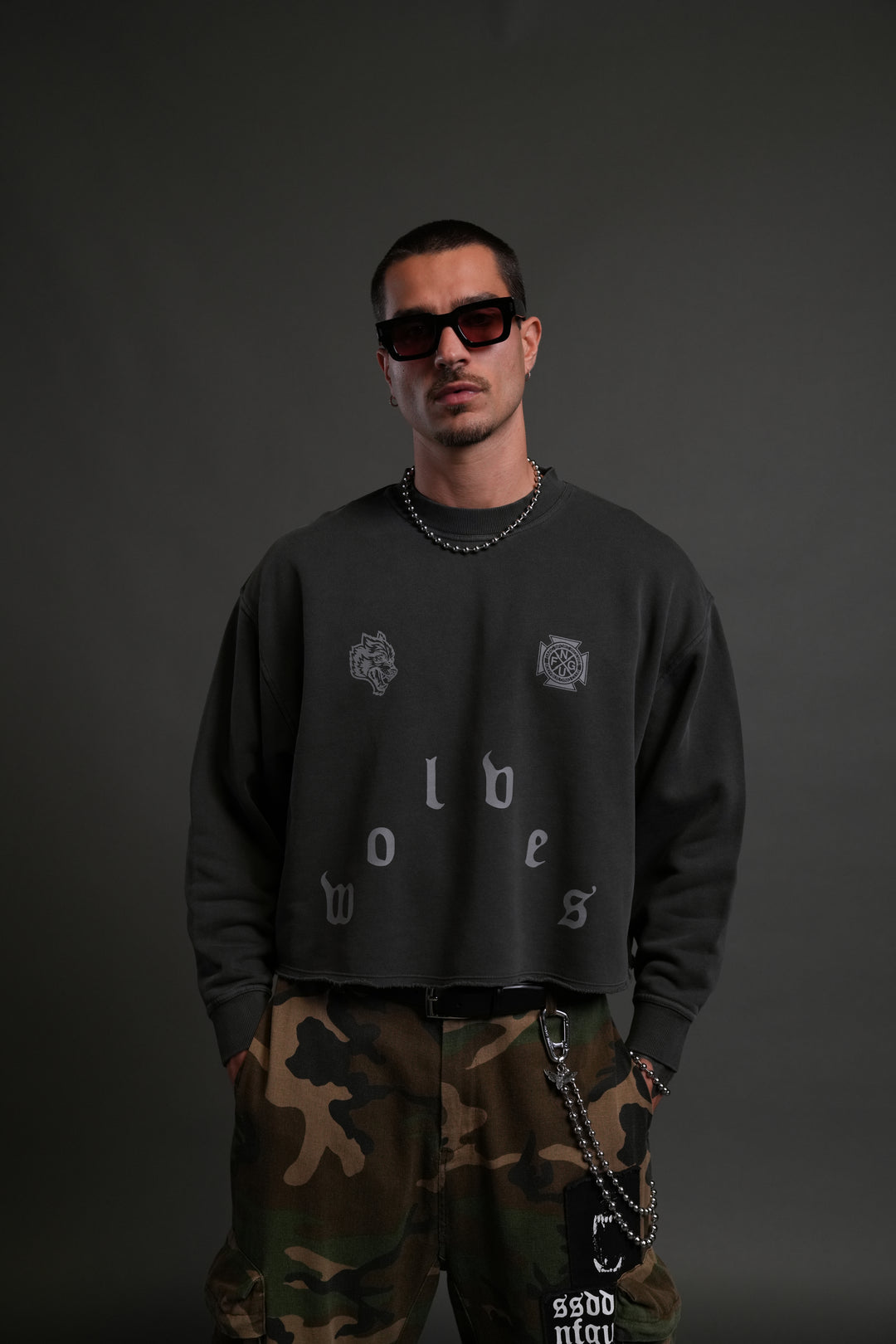 Pyramid Wolves Raw Hem "Box Cut" Crewneck in Wolf Gray