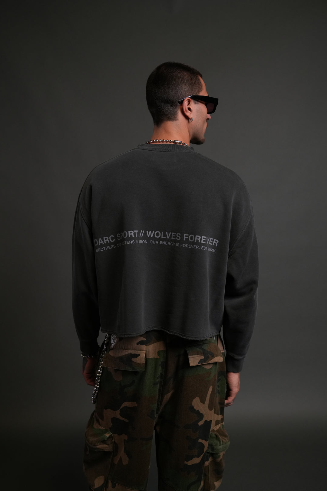 Pyramid Wolves Raw Hem "Box Cut" Crewneck in Wolf Gray
