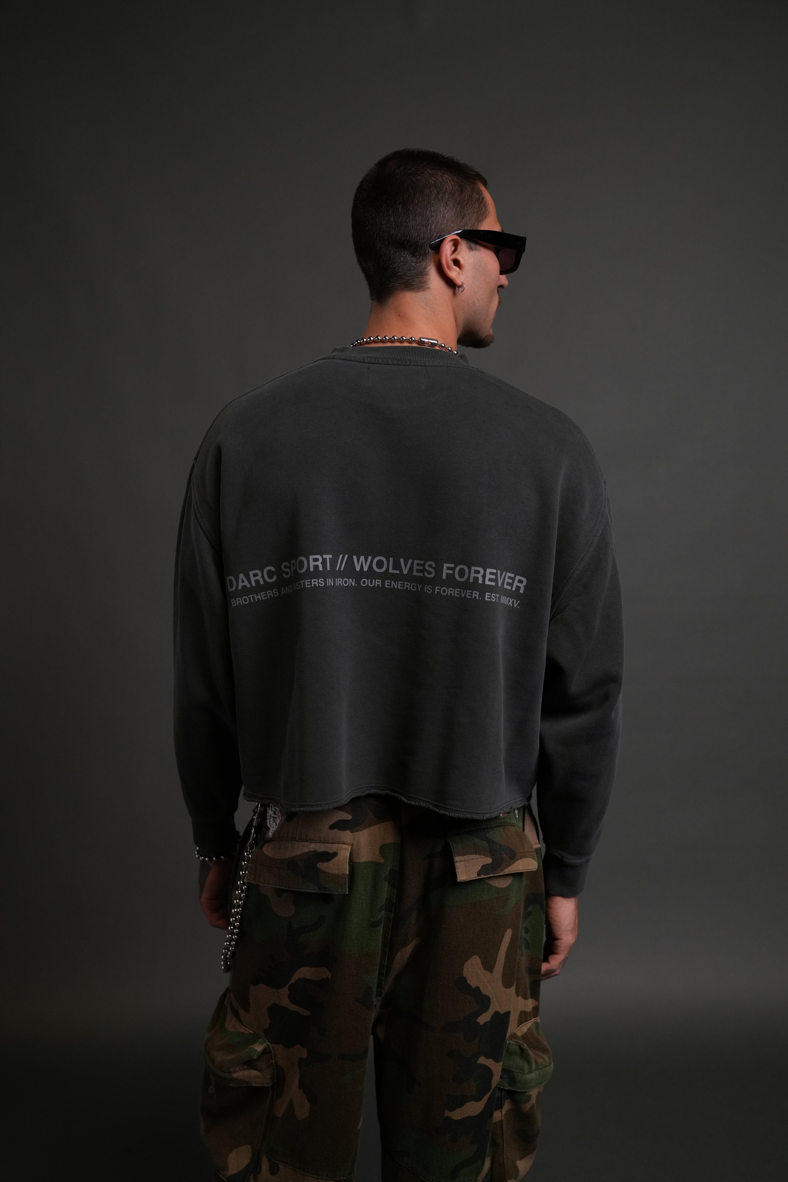 Pyramid Wolves Raw Hem "Box Cut" Crewneck in Wolf Gray