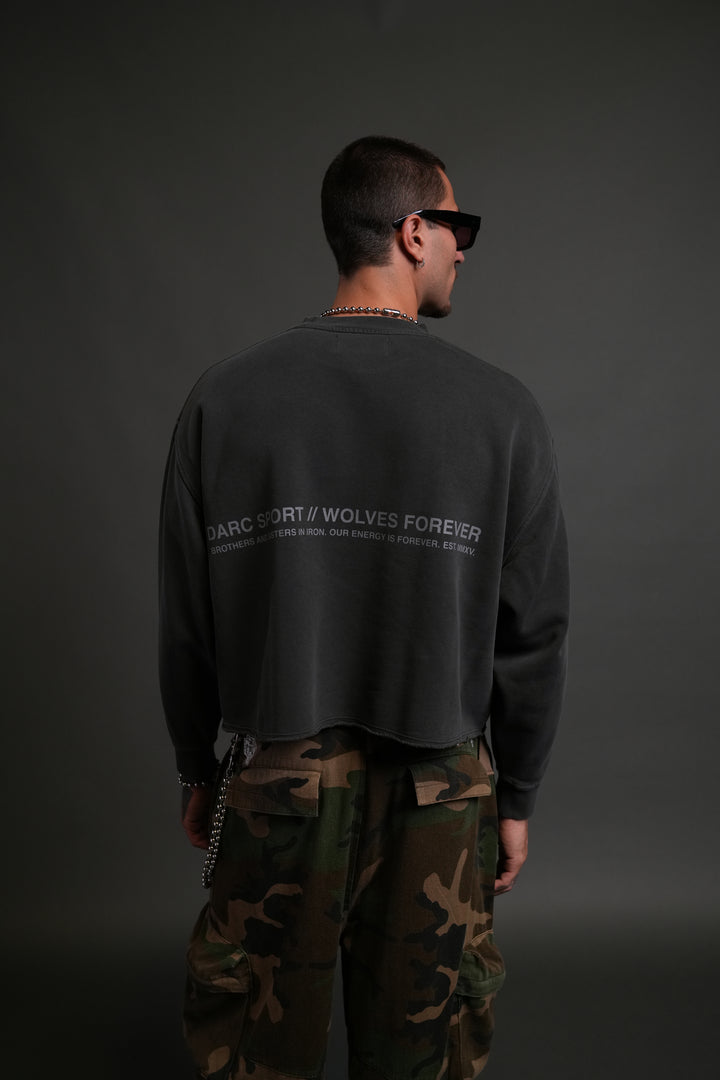Pyramid Wolves Raw Hem "Box Cut" Crewneck in Wolf Gray