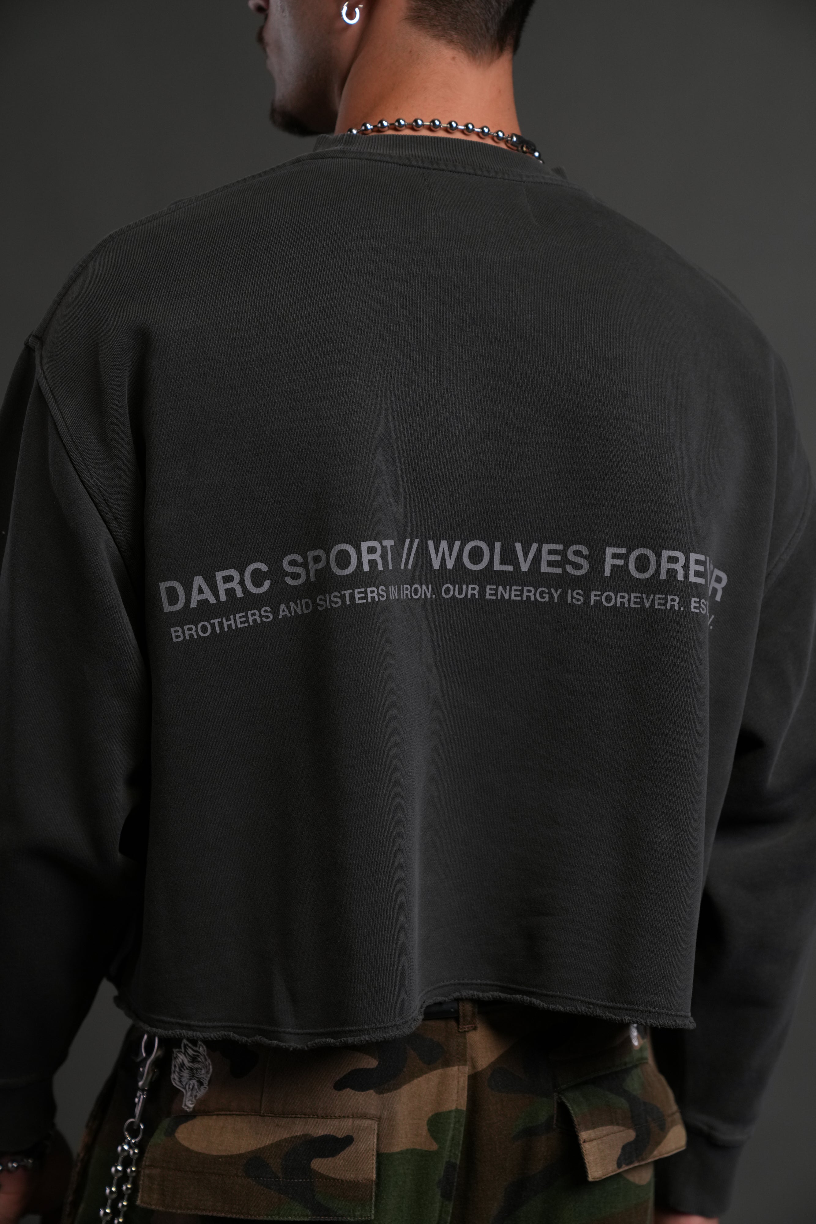 Pyramid Wolves Raw Hem "Box Cut" Crewneck in Wolf Gray