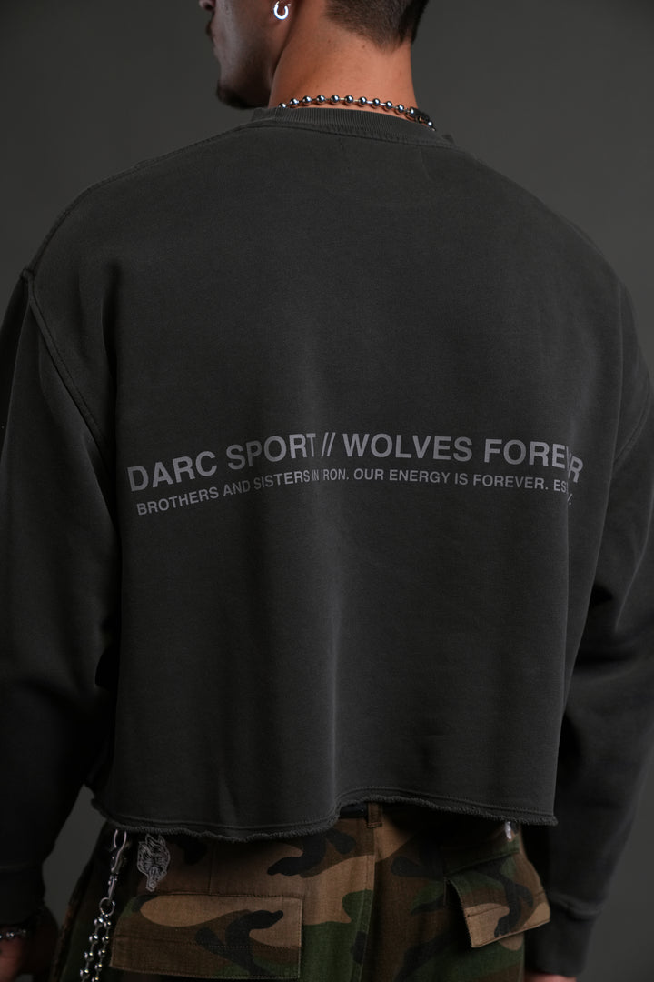 Pyramid Wolves Raw Hem "Box Cut" Crewneck in Wolf Gray