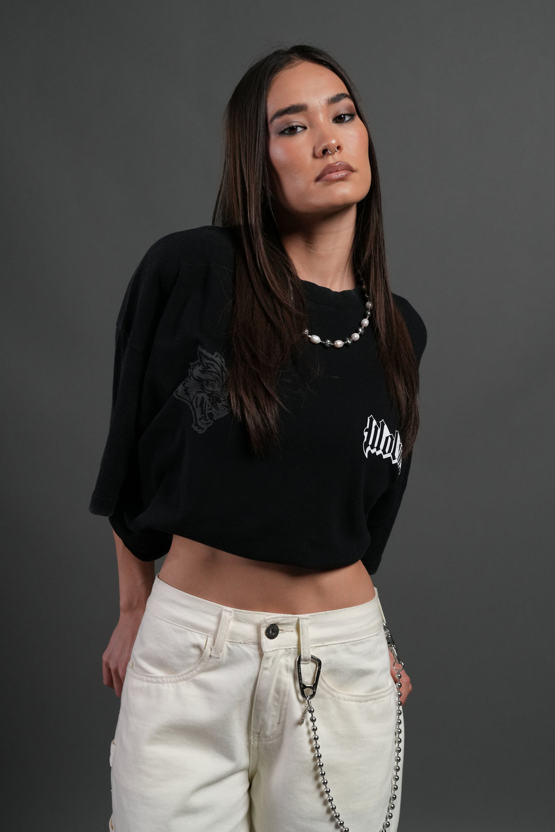 Wlvs Fire Premium Oversized Tee in Black