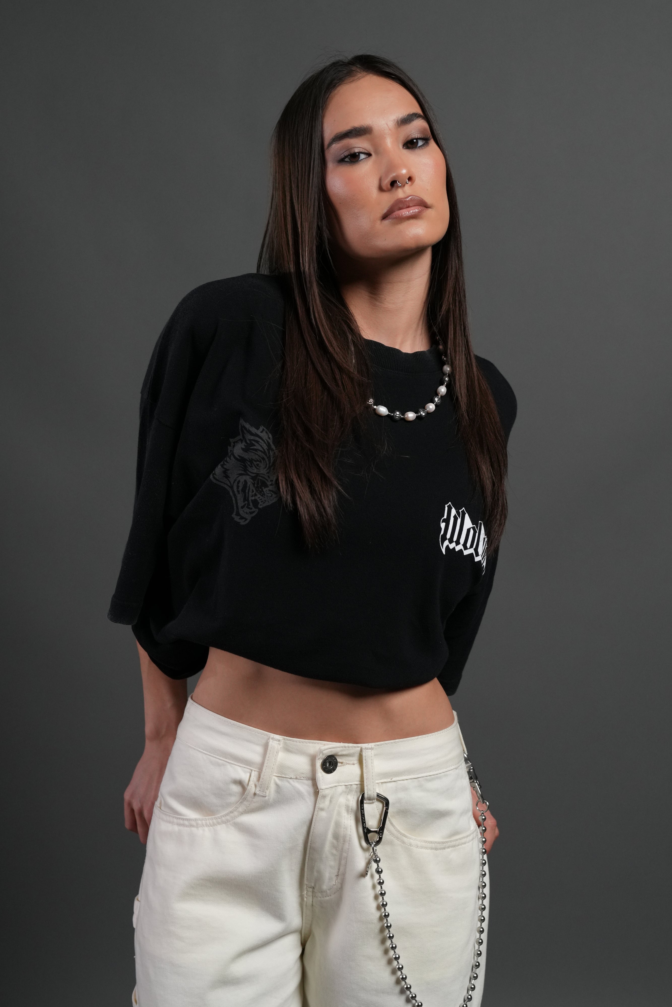 Wlvs Fire Premium Oversized Tee in Black