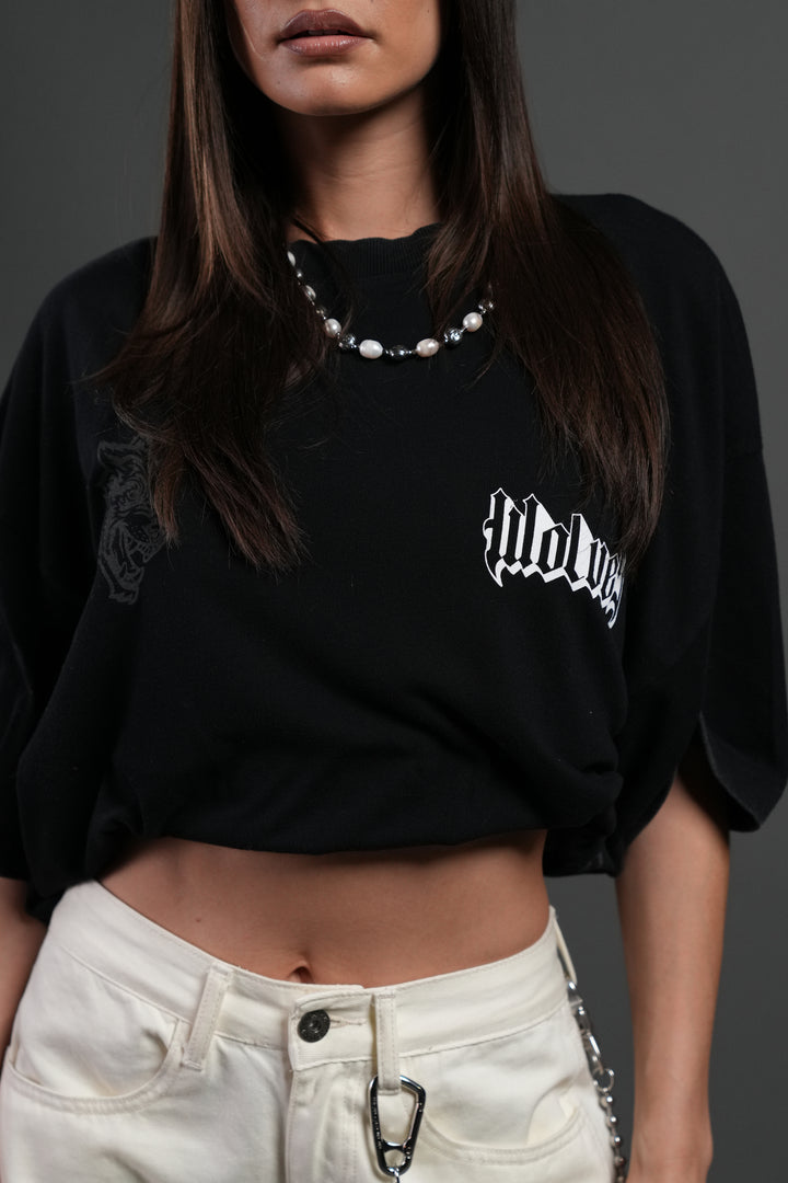 Wlvs Fire Premium Oversized Tee in Black