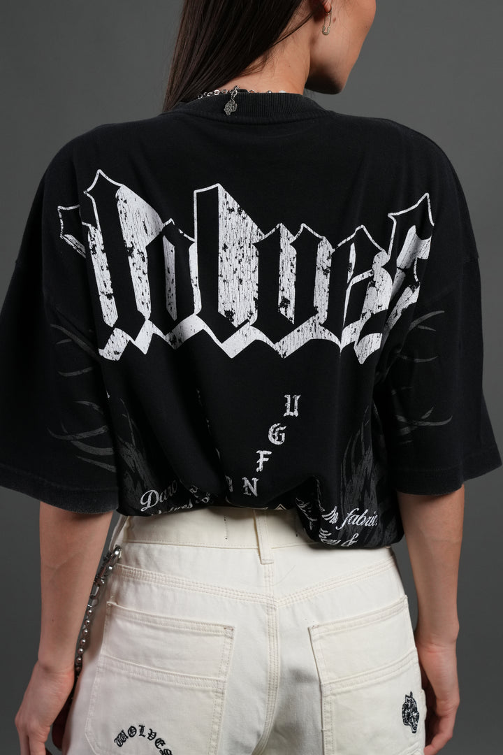 Wlvs Fire Premium Oversized Tee in Black