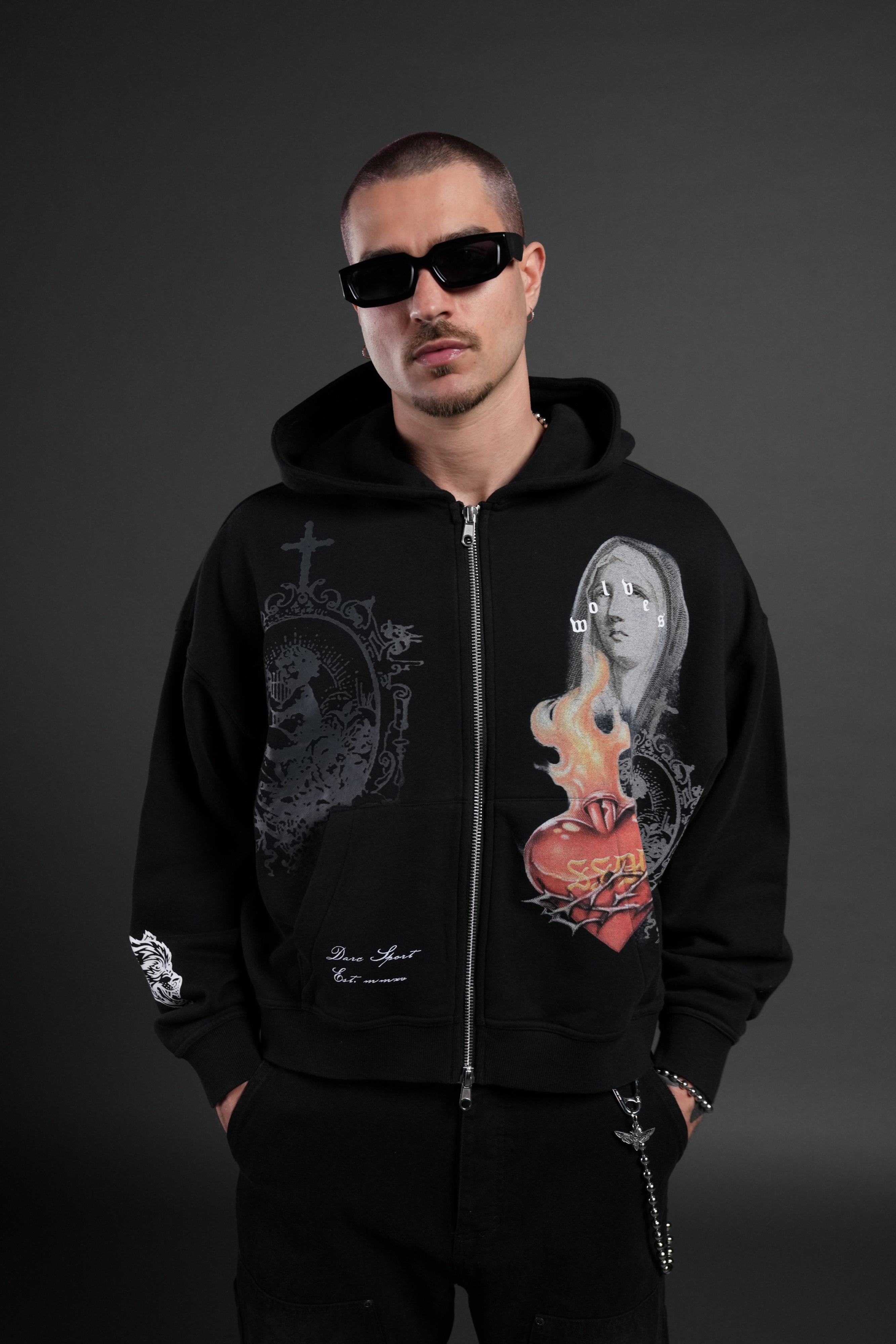 Heart of Thorns Vex Double Zip Hoodie in Black