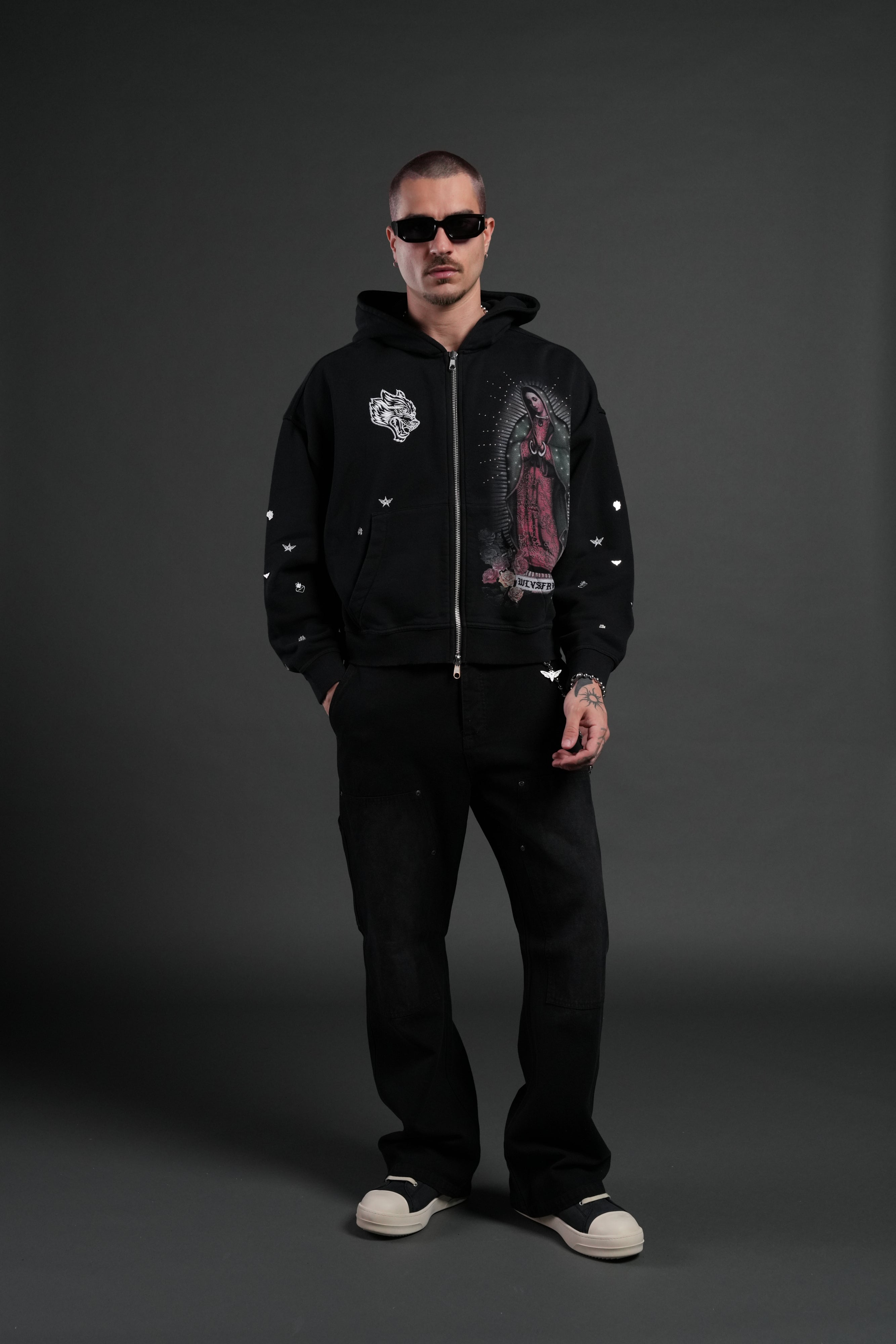 Verona Noir Vex Double Zip Hoodie in Black