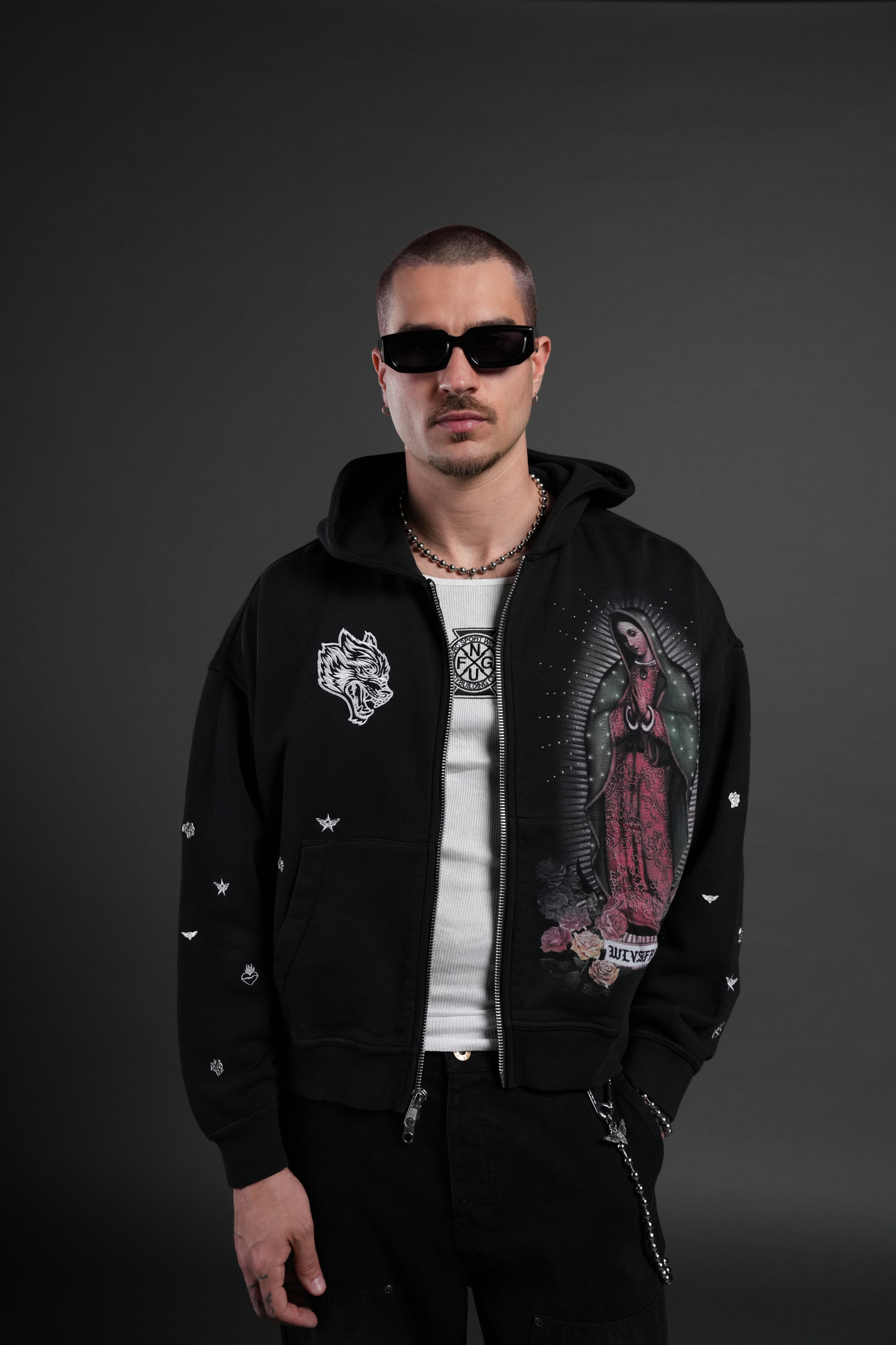 Verona Noir Vex Double Zip Hoodie in Black