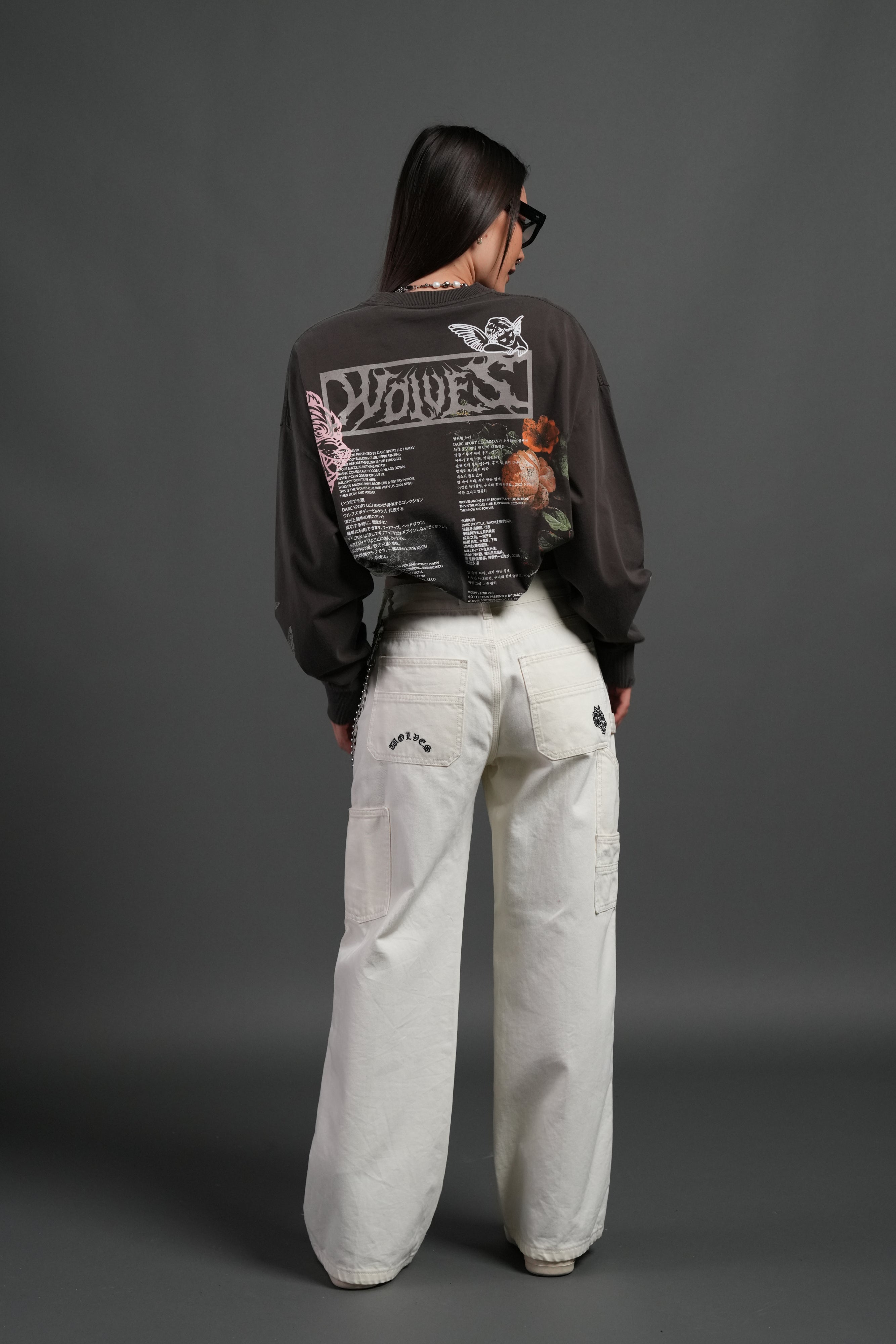 Wolves Valor Grunge Mid Length Raw Hem Ls Tee in Darc Brown Drift Wash