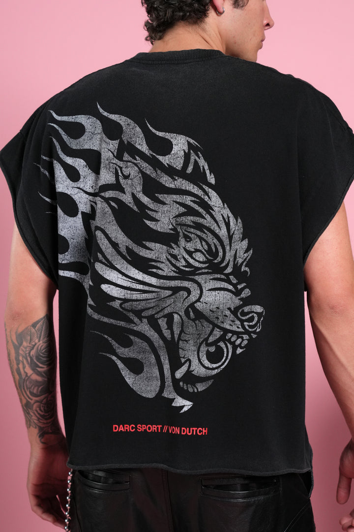 Von Darc Grunge Cut-Off Mid-Length Raw Hem Tee in Black