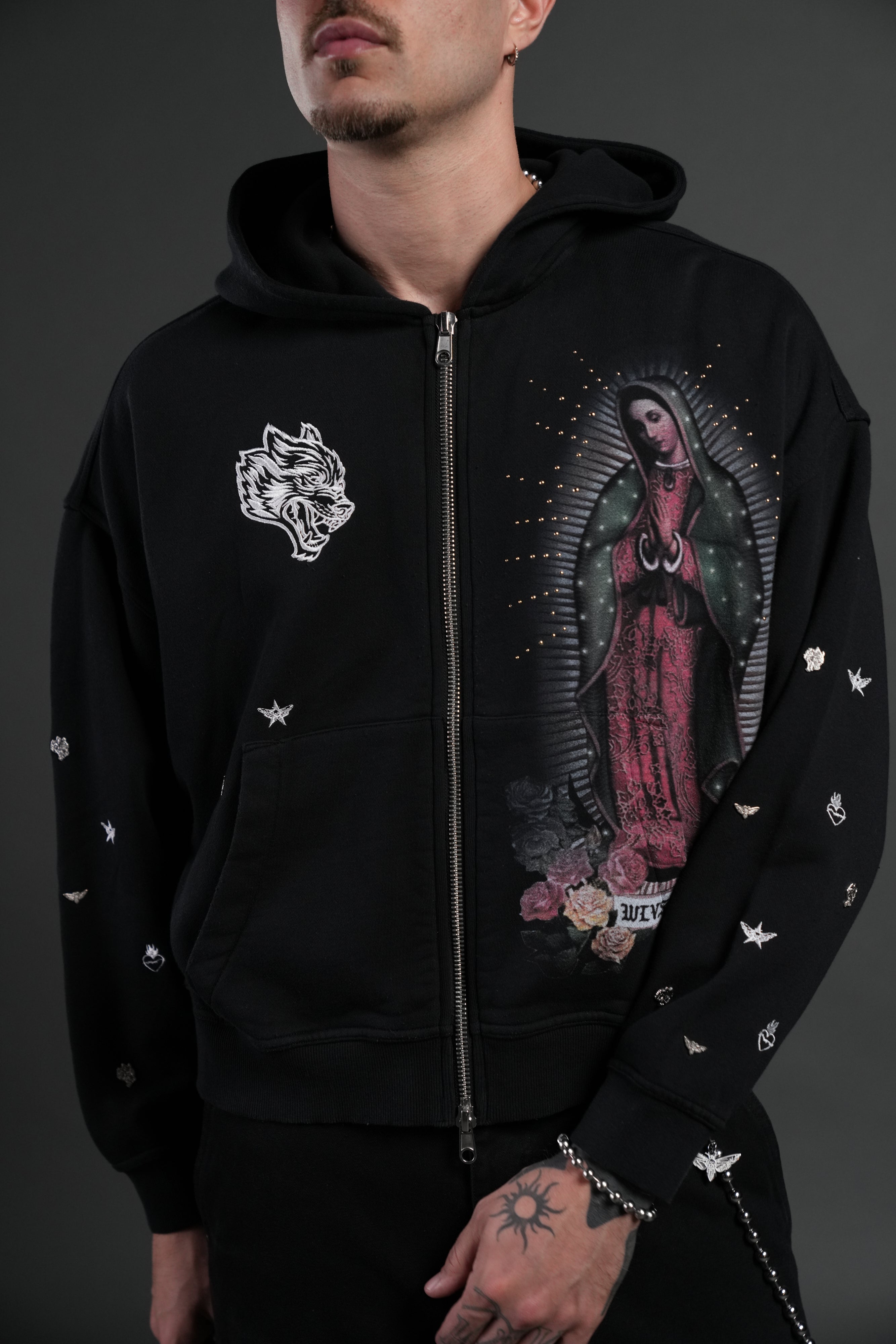 Verona Noir Vex Double Zip Hoodie in Black