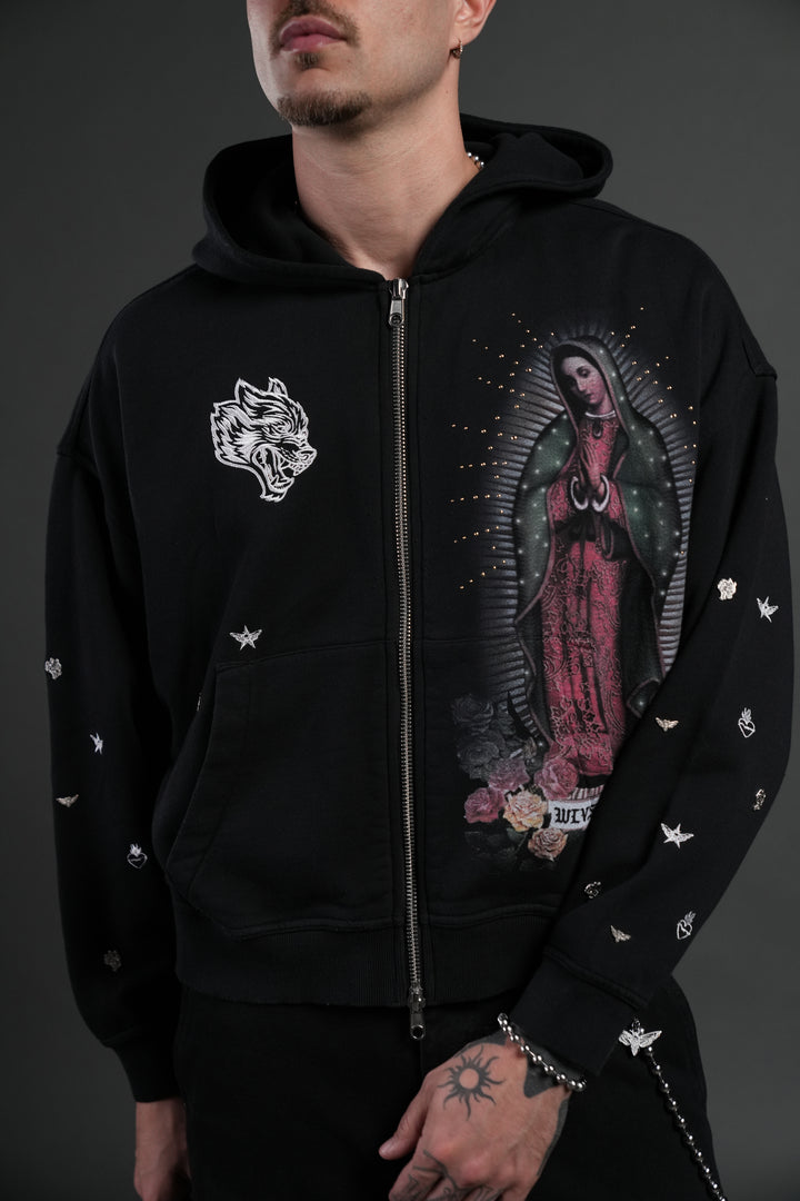 Verona Noir Vex Double Zip Hoodie in Black