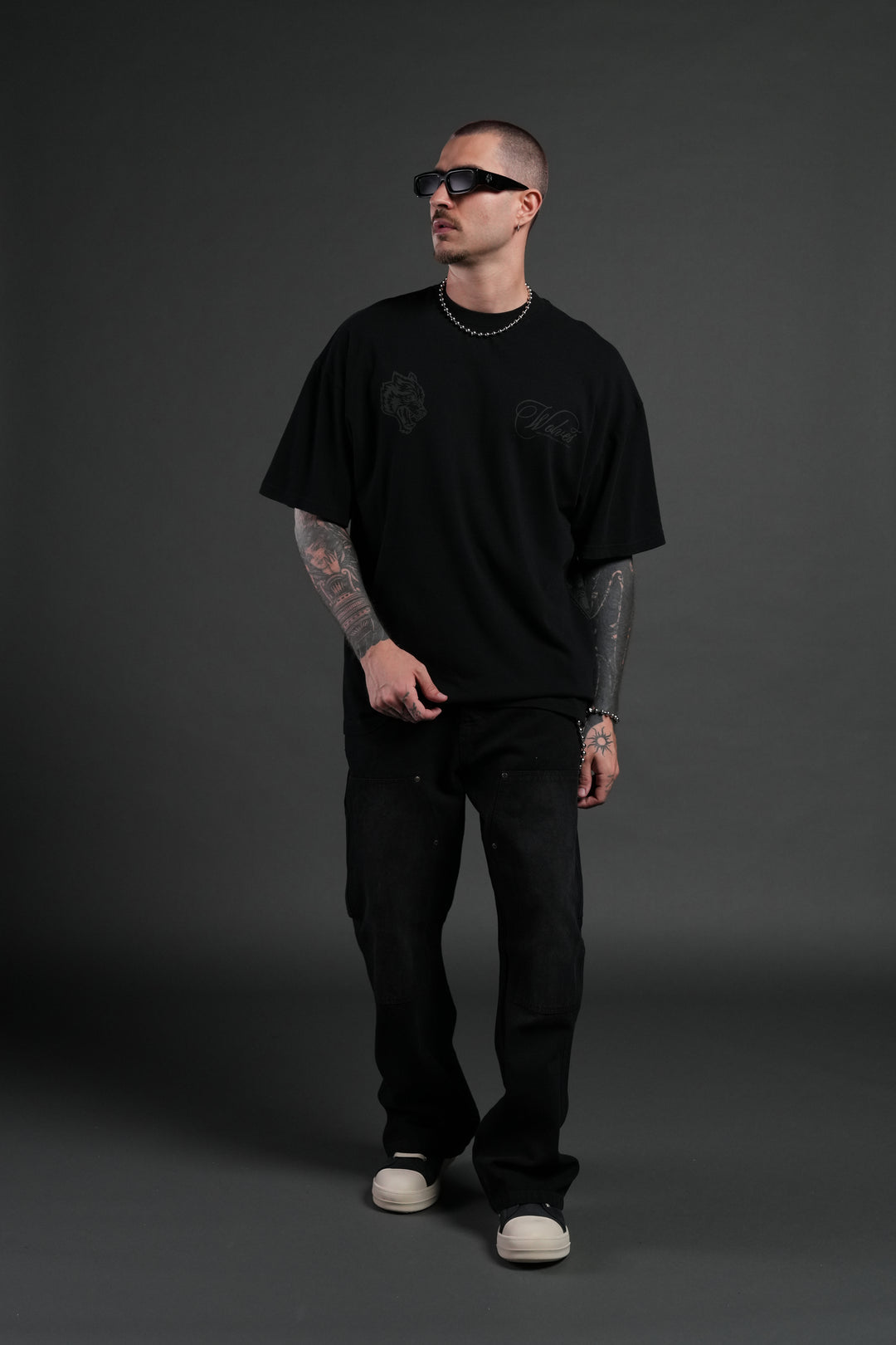 Nocturne Bloom Premium Oversized Tee in Black