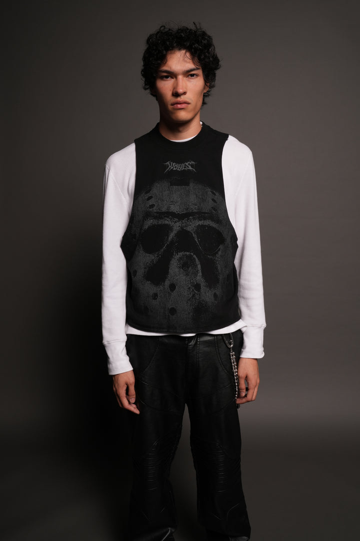 Jason Forever Grunge Raw Hem Box Cut Tommy Muscle Tee In Black