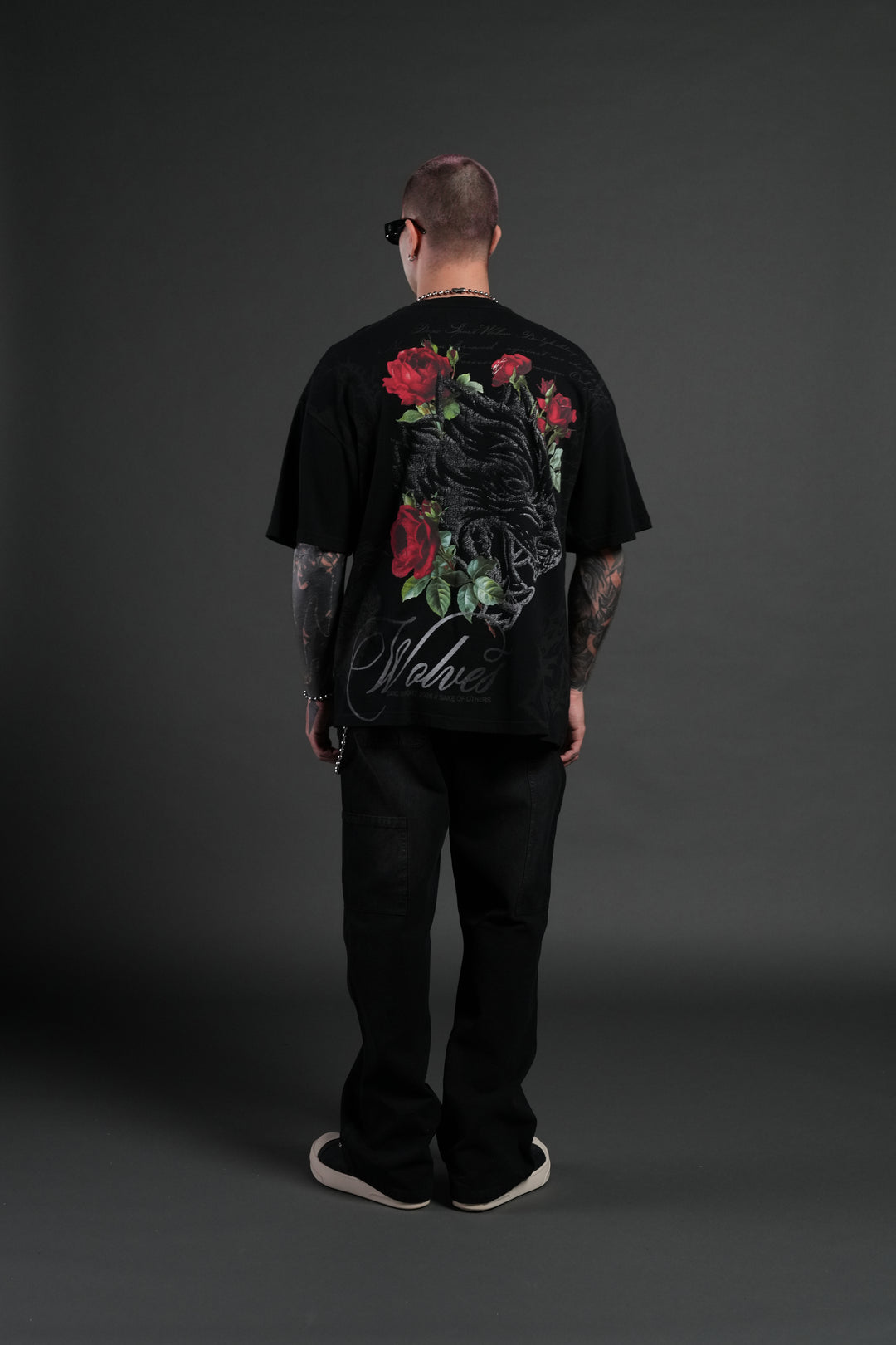 Nocturne Bloom Premium Oversized Tee in Black