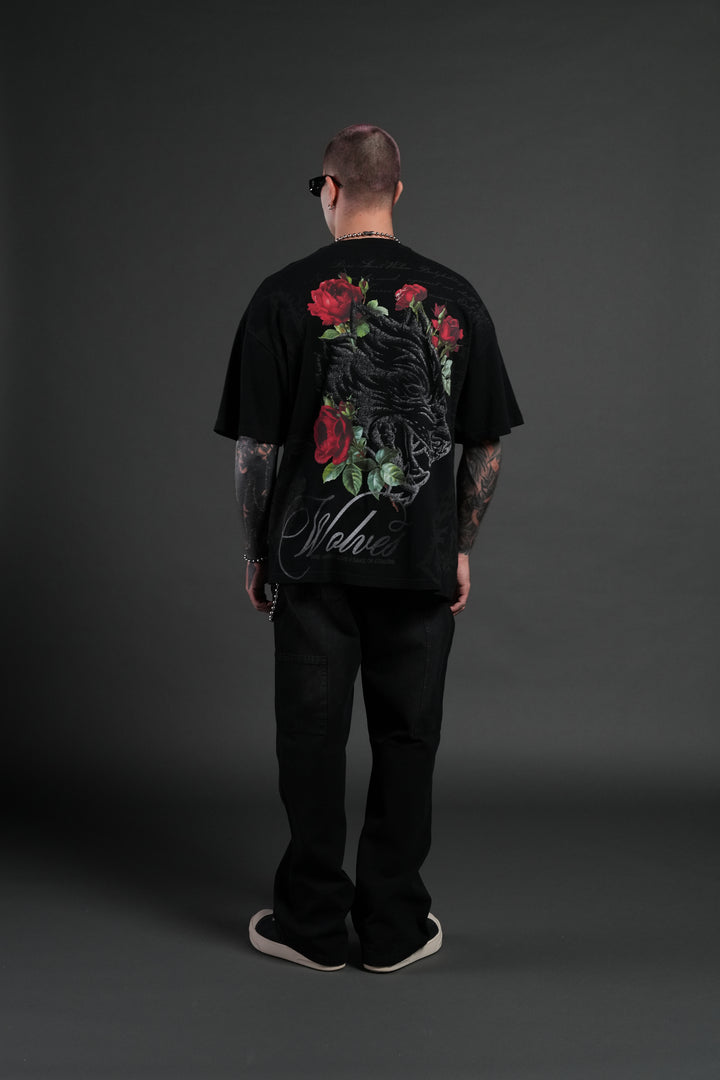Nocturne Bloom Premium Oversized Tee in Black