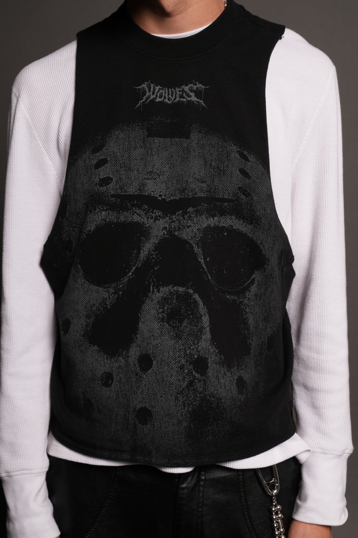 Jason Forever Grunge Raw Hem Box Cut Tommy Muscle Tee In Black