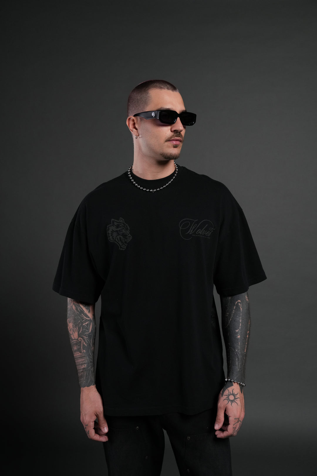 Nocturne Bloom Premium Oversized Tee in Black
