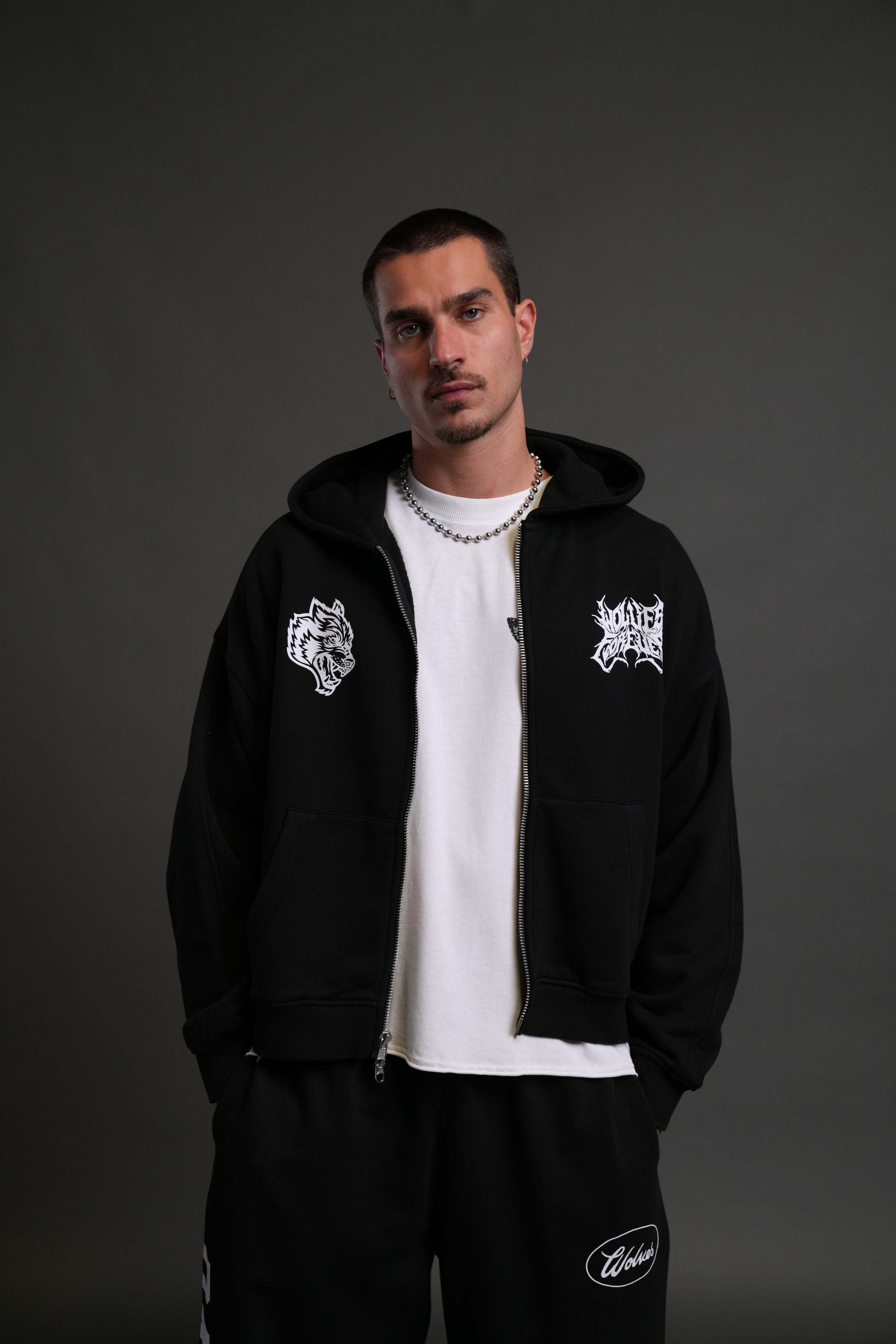 Metal Camo Darco Double Zip Hoodie in Black