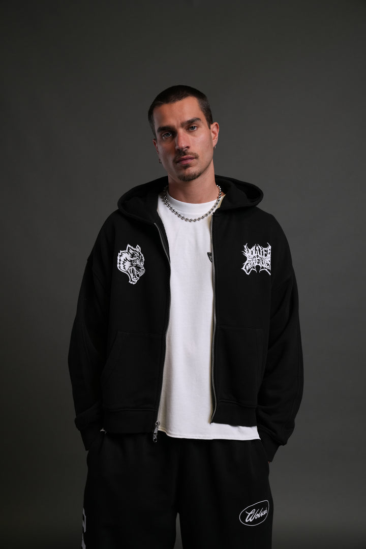 Metal Camo Darco Double Zip Hoodie in Black