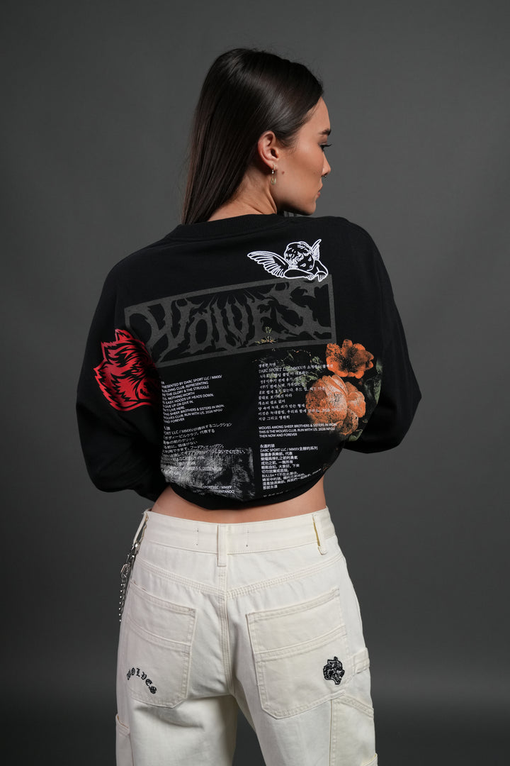 Wolves Valor Grunge Mid Length Raw Hem Ls Tee in Black
