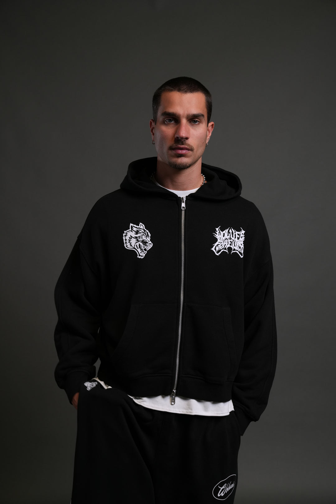 Metal Camo Darco Double Zip Hoodie in Black
