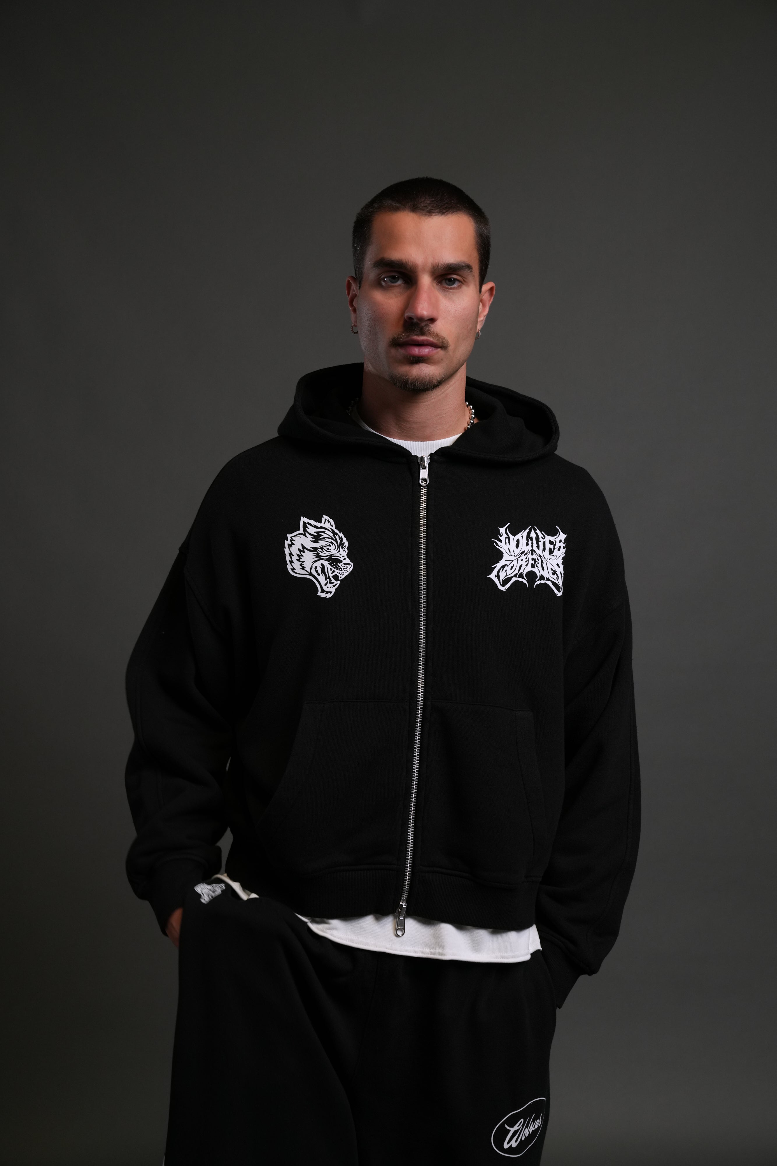 Metal Camo Darco Double Zip Hoodie in Black