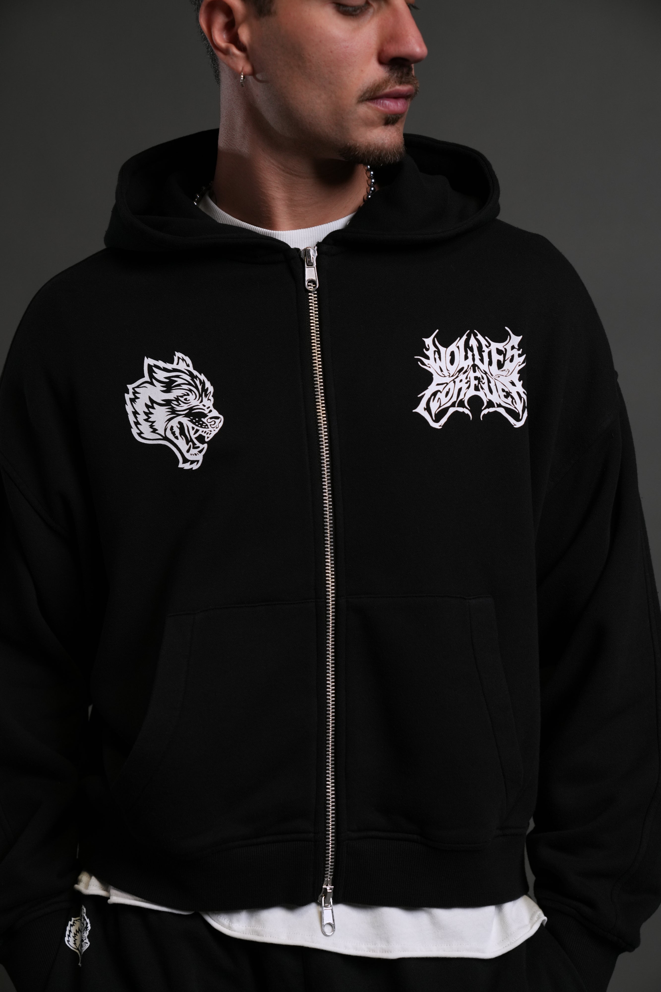 Metal Camo Darco Double Zip Hoodie in Black
