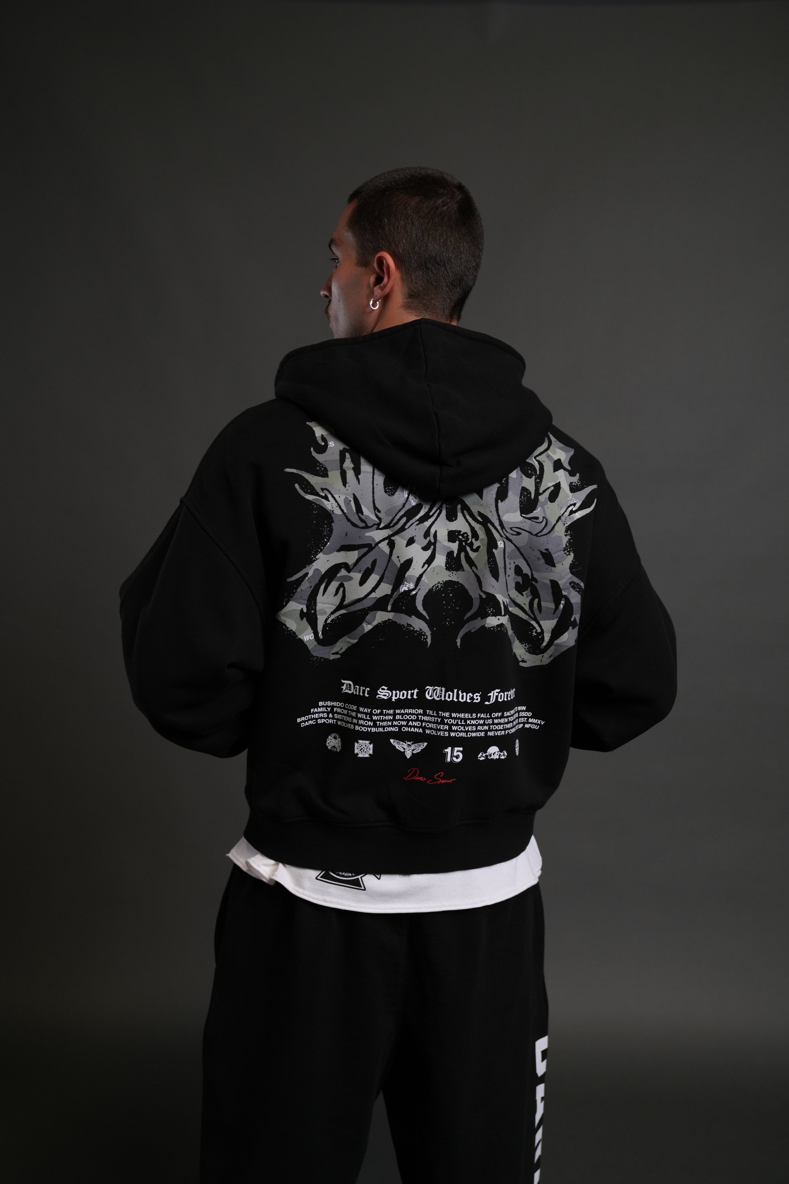 Metal Camo Darco Double Zip Hoodie in Black