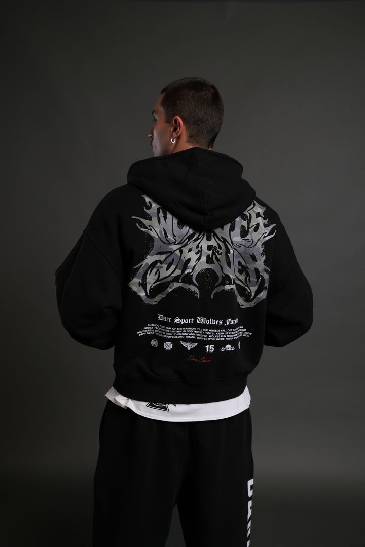 Metal Camo Darco Double Zip Hoodie in Black