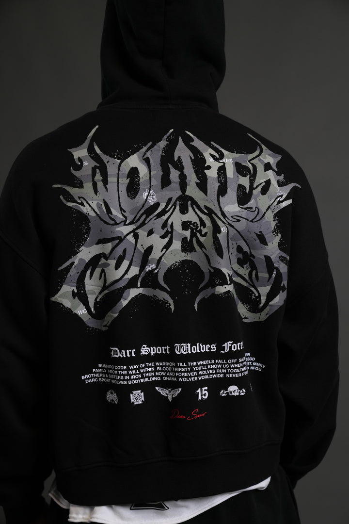 Metal Camo Darco Double Zip Hoodie in Black