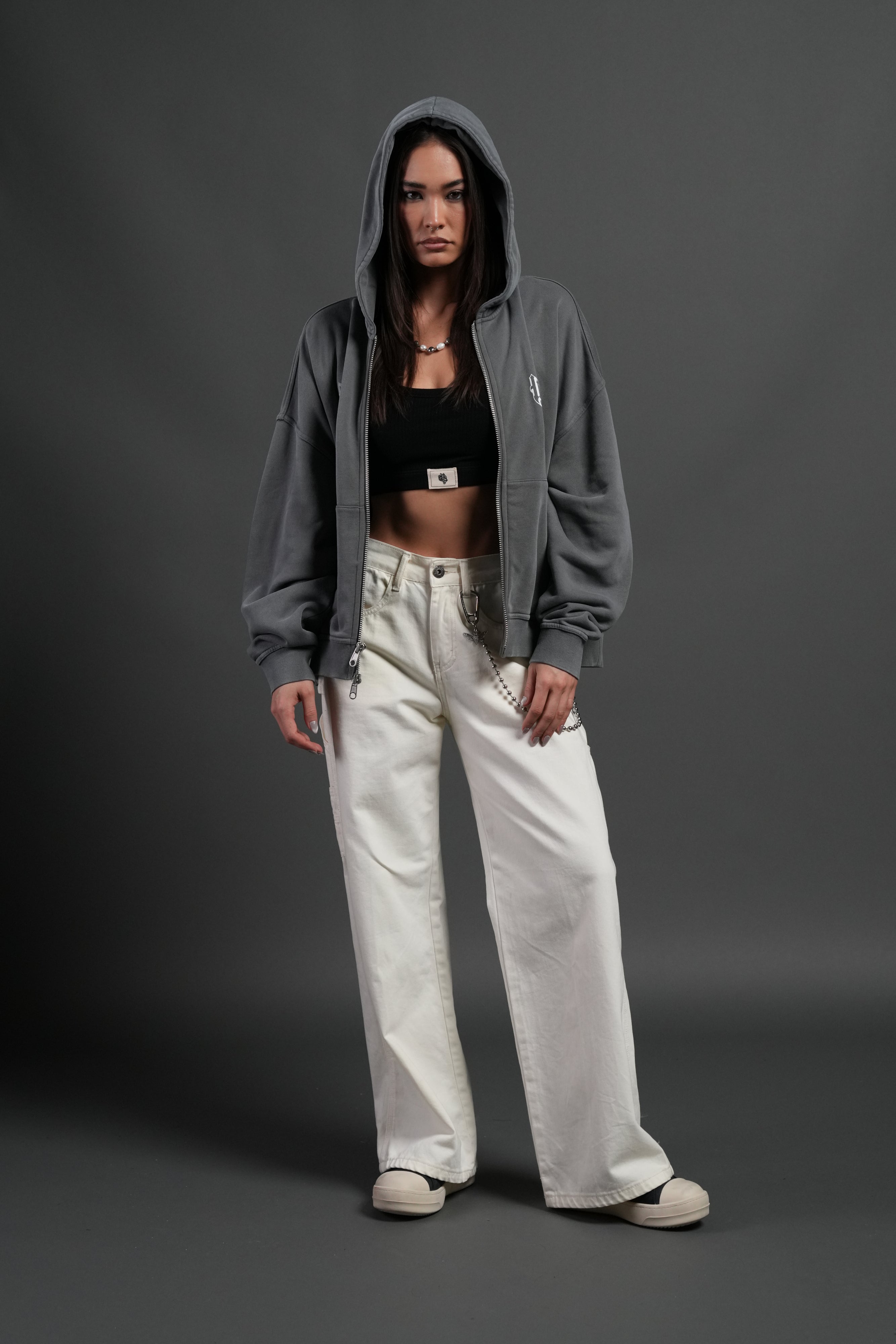 Wlvs Fire Vex Double Zip Hoodie in Slate Gray
