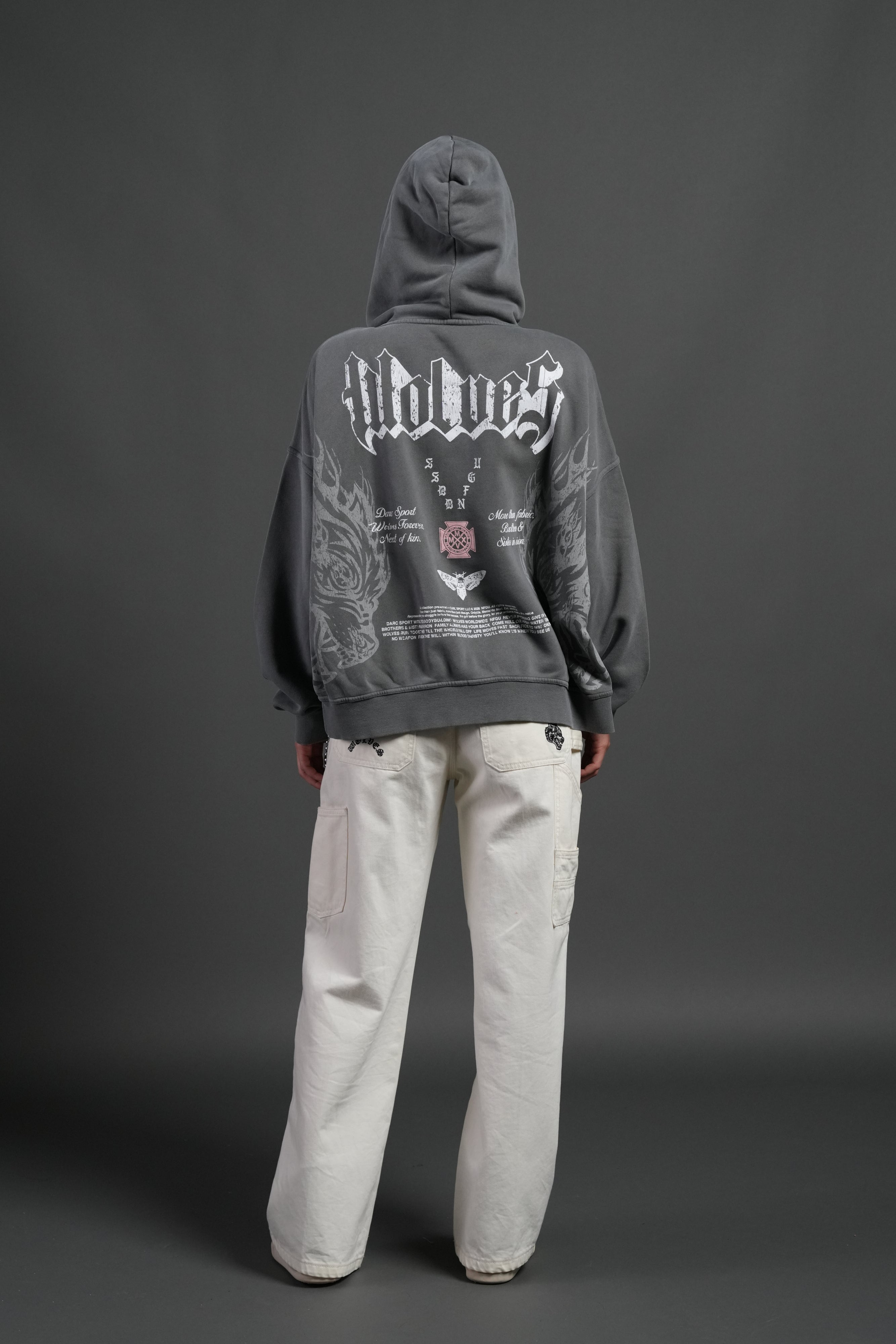 Wlvs Fire Vex Double Zip Hoodie in Slate Gray