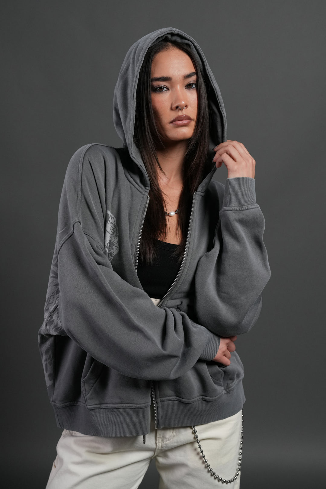Wlvs Fire Vex Double Zip Hoodie in Slate Gray