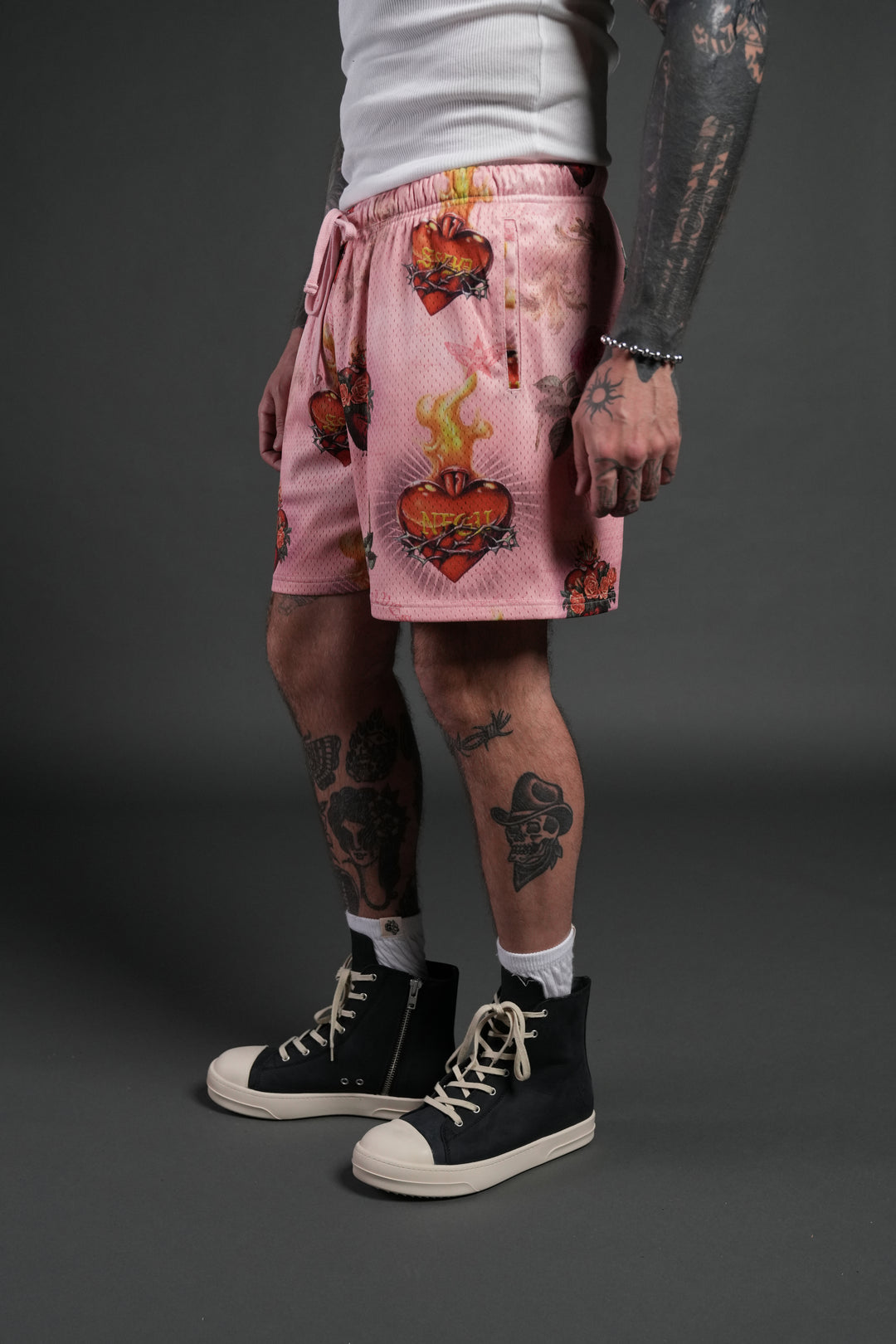 Sacred Path Mesh Shorts in Corazon de Devocion