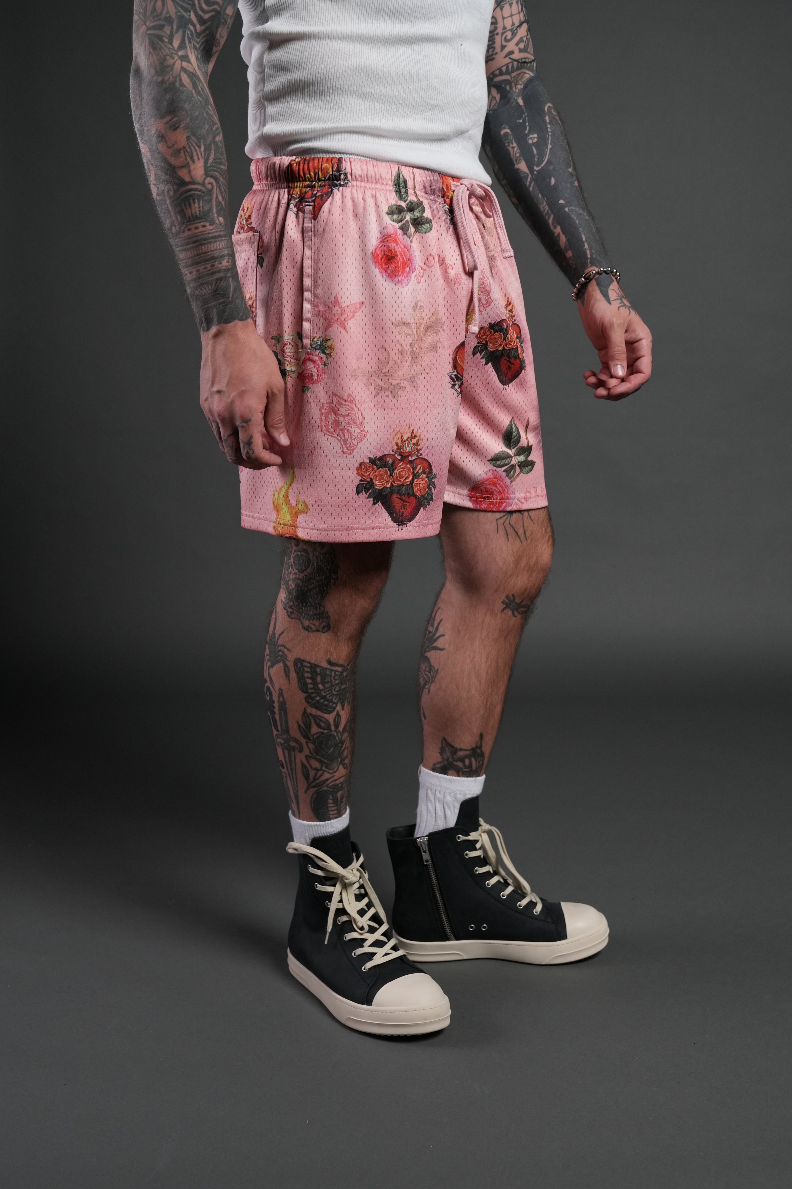 Sacred Path Mesh Shorts in Corazon de Devocion