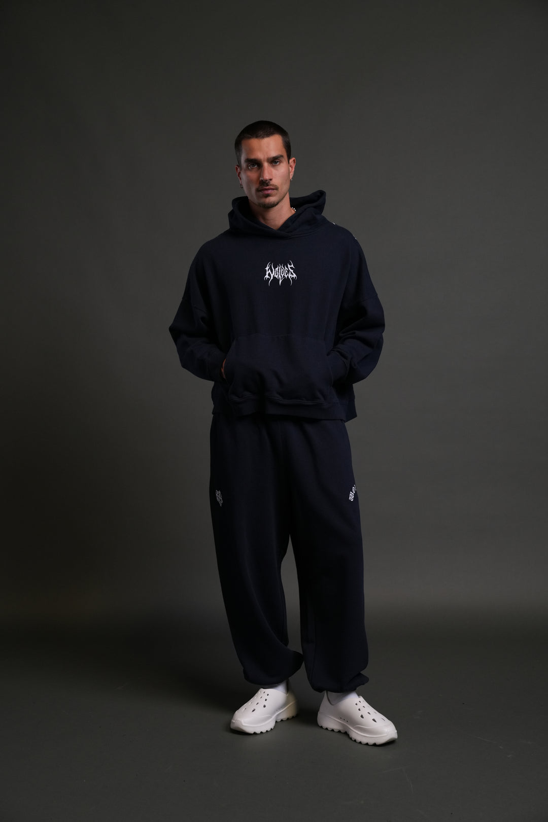 Hesh Core Grunge "Gage Box Cut" Hoodie in Navy
