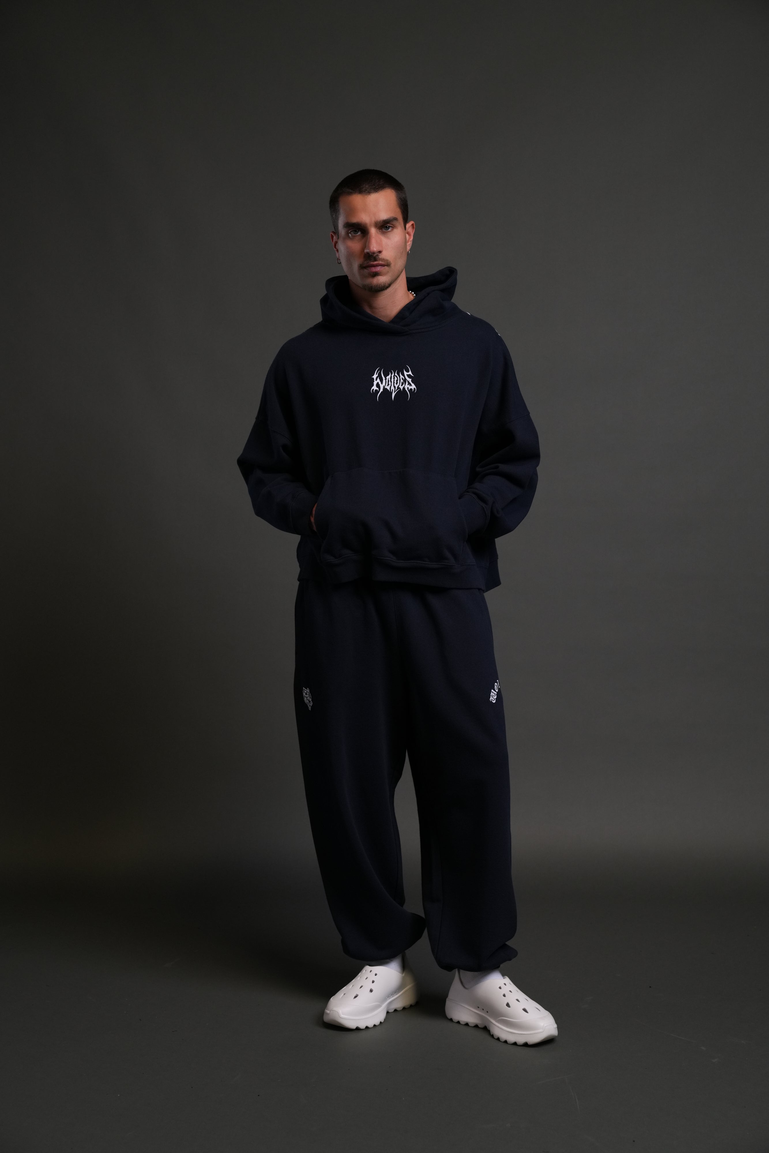 Hesh Core Grunge "Gage Box Cut" Hoodie in Navy