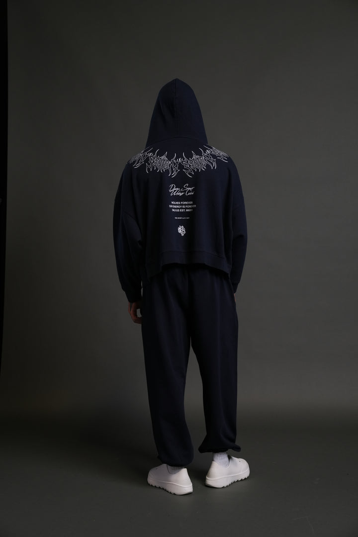 Hesh Core Grunge "Gage Box Cut" Hoodie in Navy