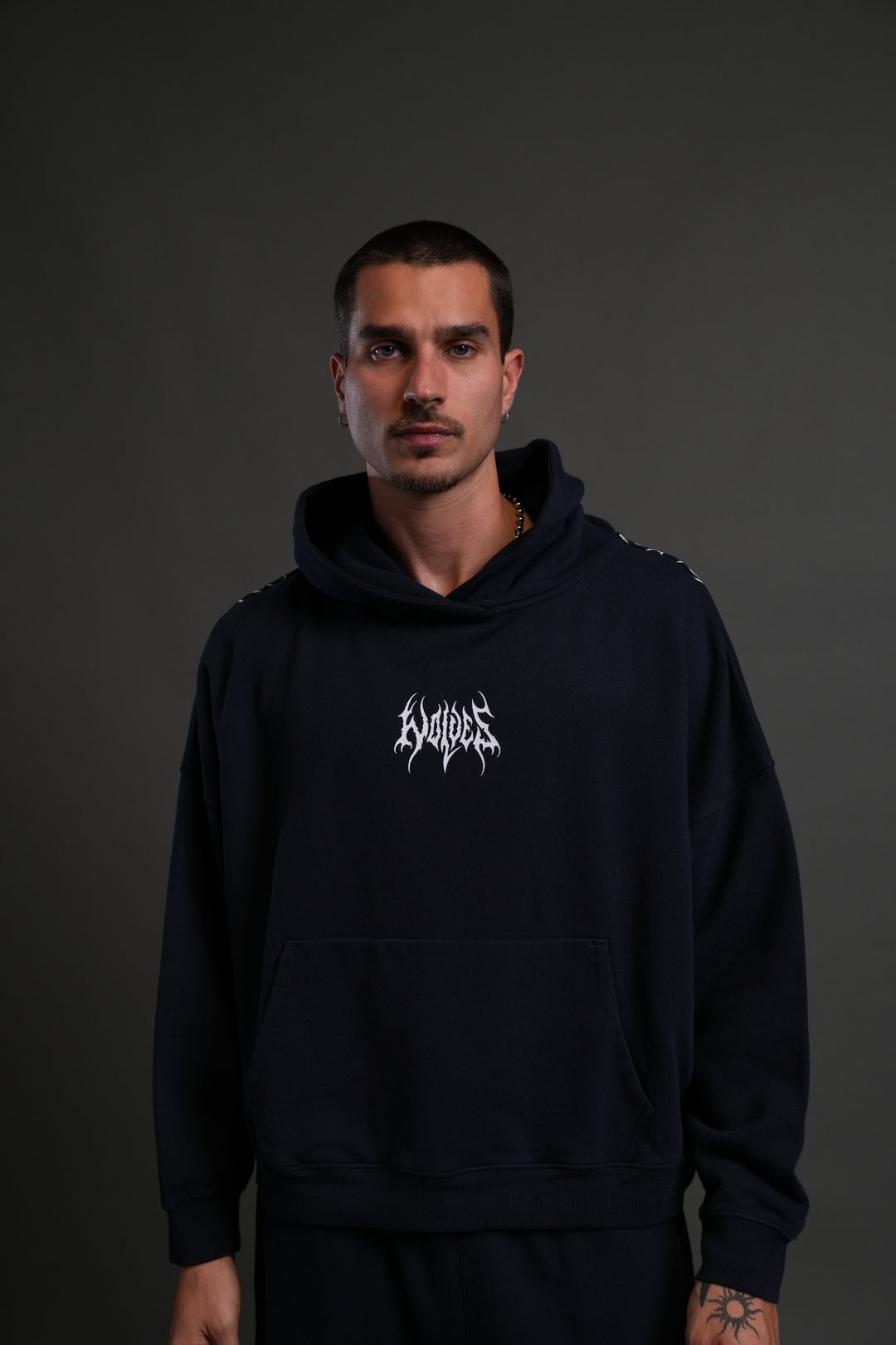 Hesh Core Grunge "Gage Box Cut" Hoodie in Navy