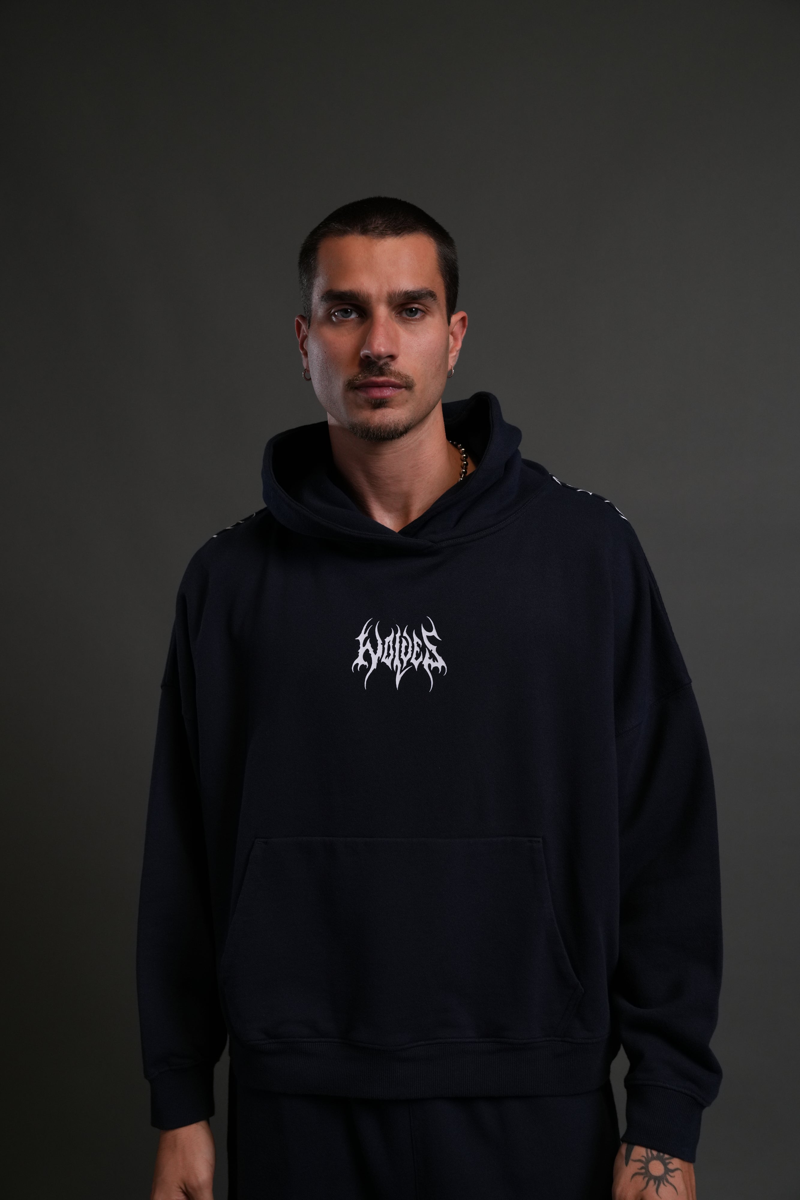 Hesh Core Grunge "Gage Box Cut" Hoodie in Navy