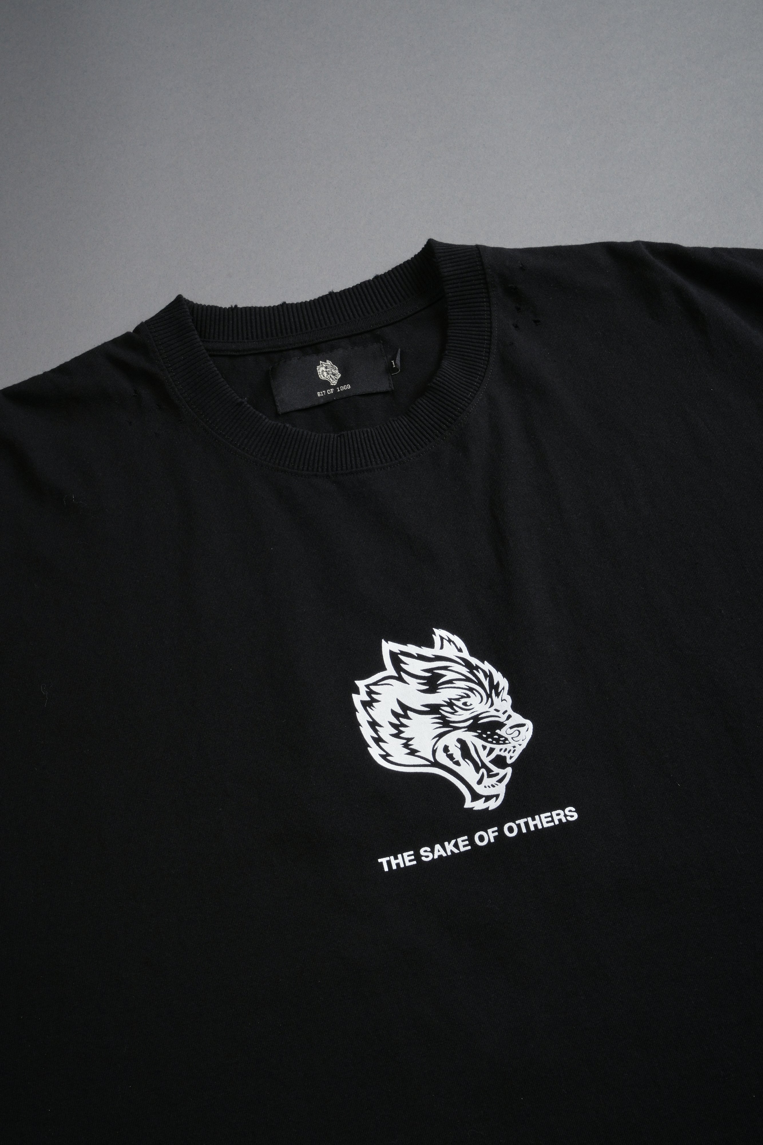 Holy Vow Distressed Grunge Cut-Off Mid-Length Raw Hem Tee in Black