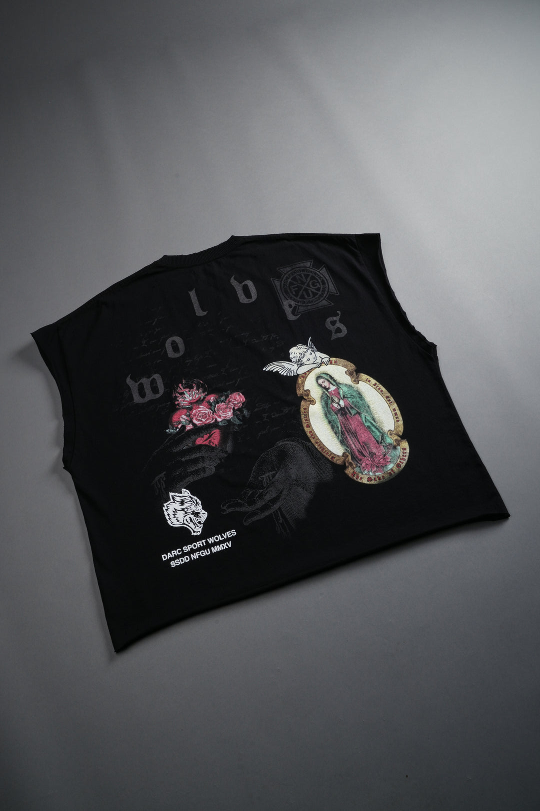 Holy Vow Distressed Grunge Cut-Off Mid-Length Raw Hem Tee in Black